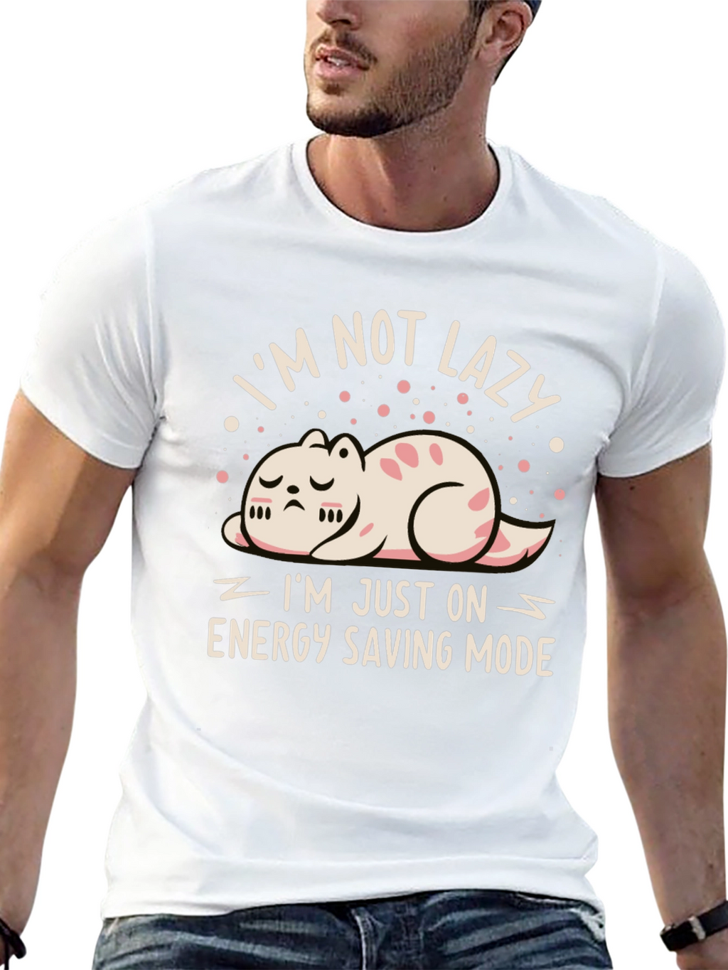 Funny Cat Energy Saving Mode Black T-Shirt