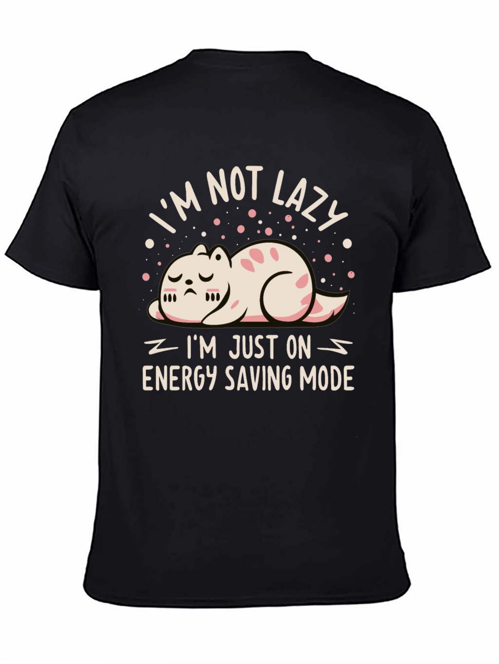 Funny Cat Energy Saving Mode Black T-Shirt