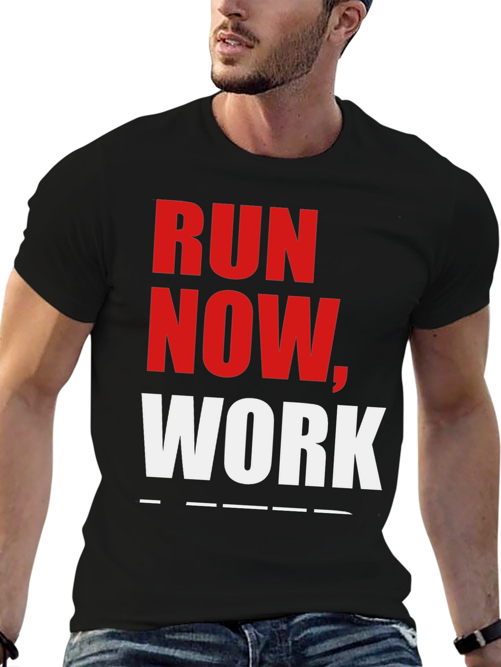 Run Now Work Later Black Graphic T-Shirt