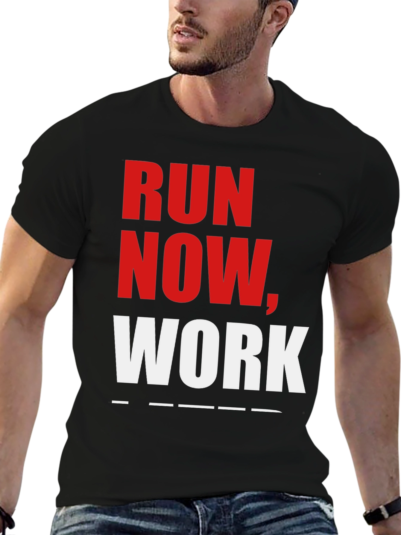 Run Now Work Later Black Graphic T-Shirt