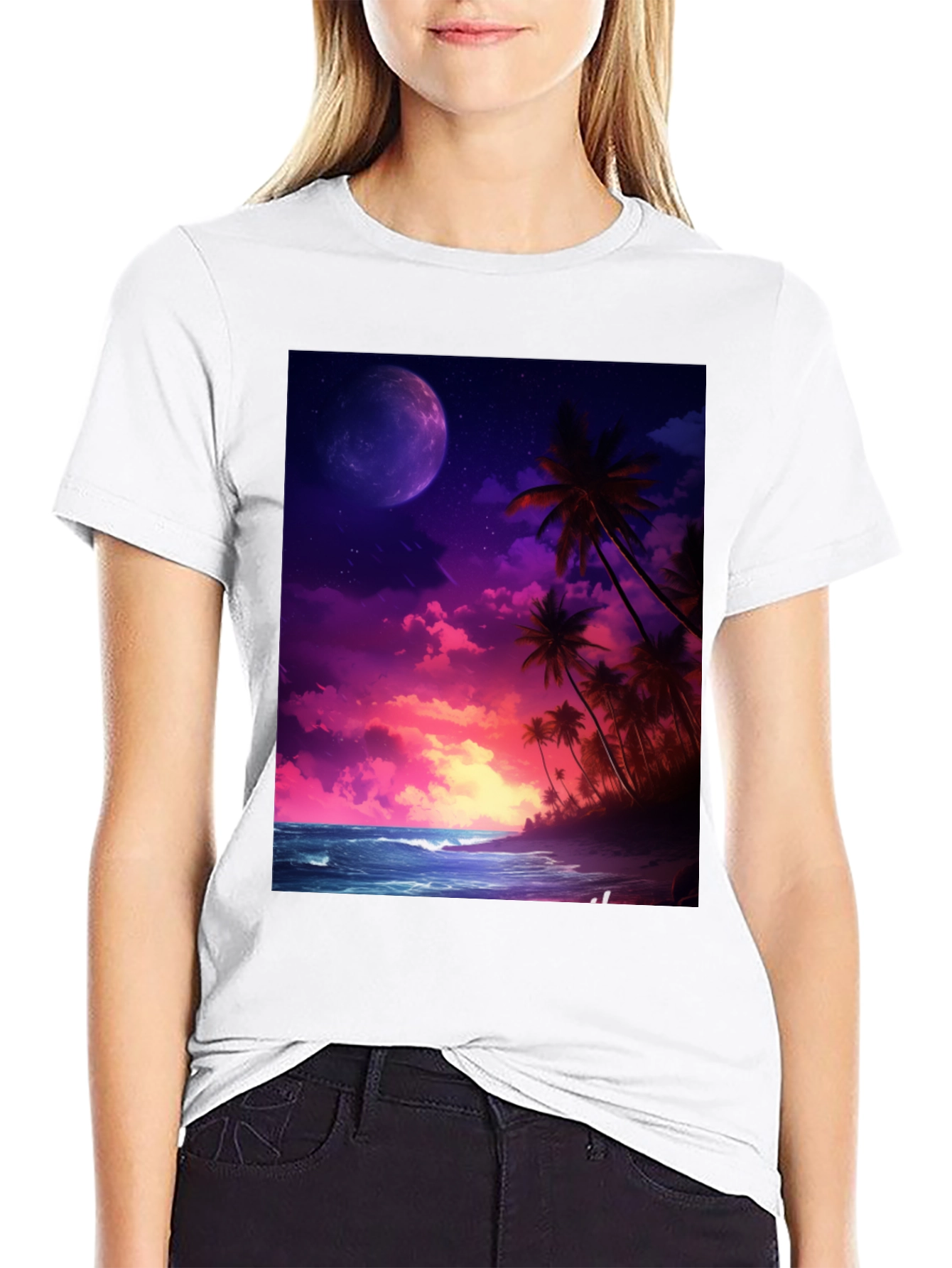 Tropical Moon Graphic Tee - Mens Black T-Shirt