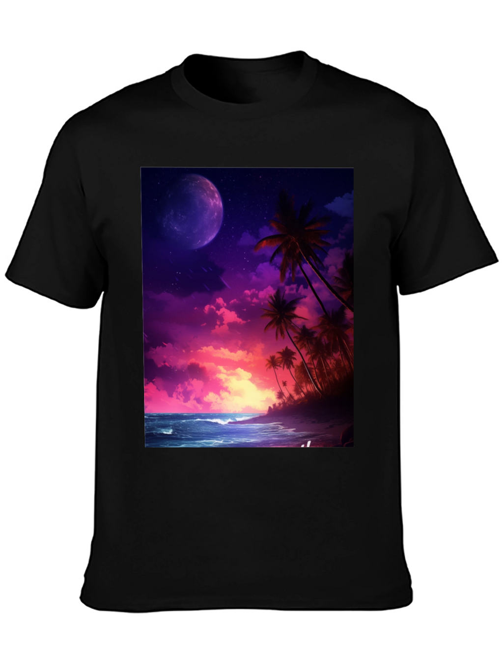 Tropical Moon Graphic Tee - Mens Black T-Shirt