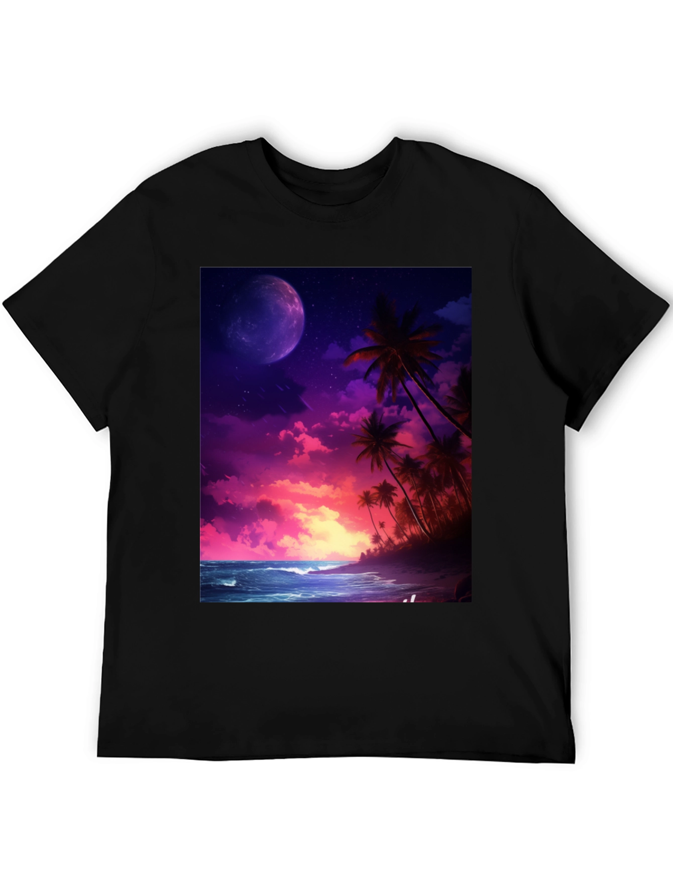Tropical Moon Graphic Tee - Mens Black T-Shirt