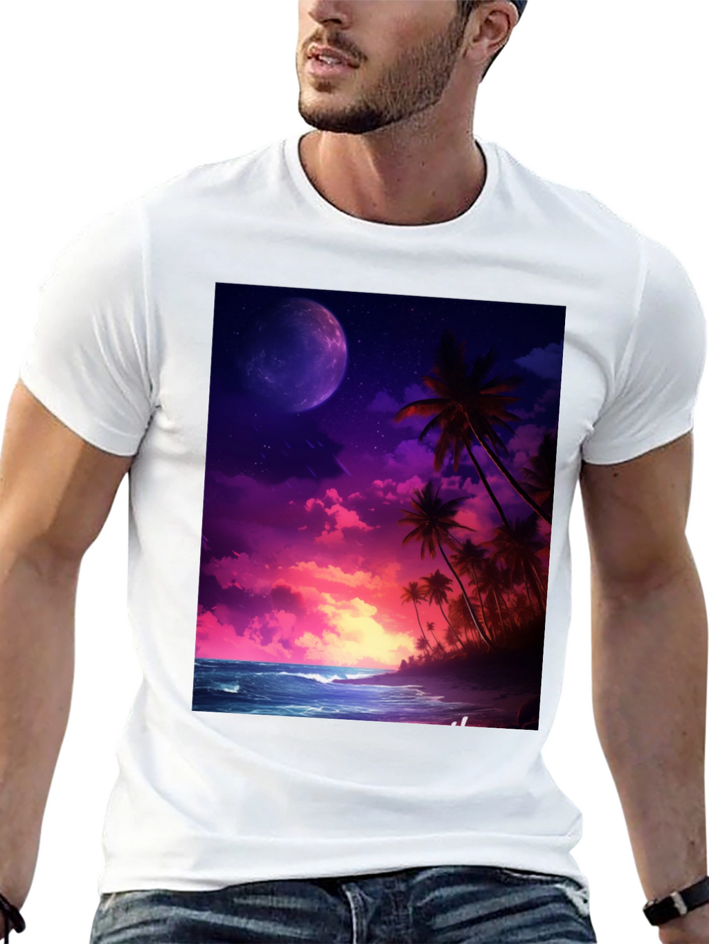 Tropical Moon Graphic Tee - Mens Black T-Shirt