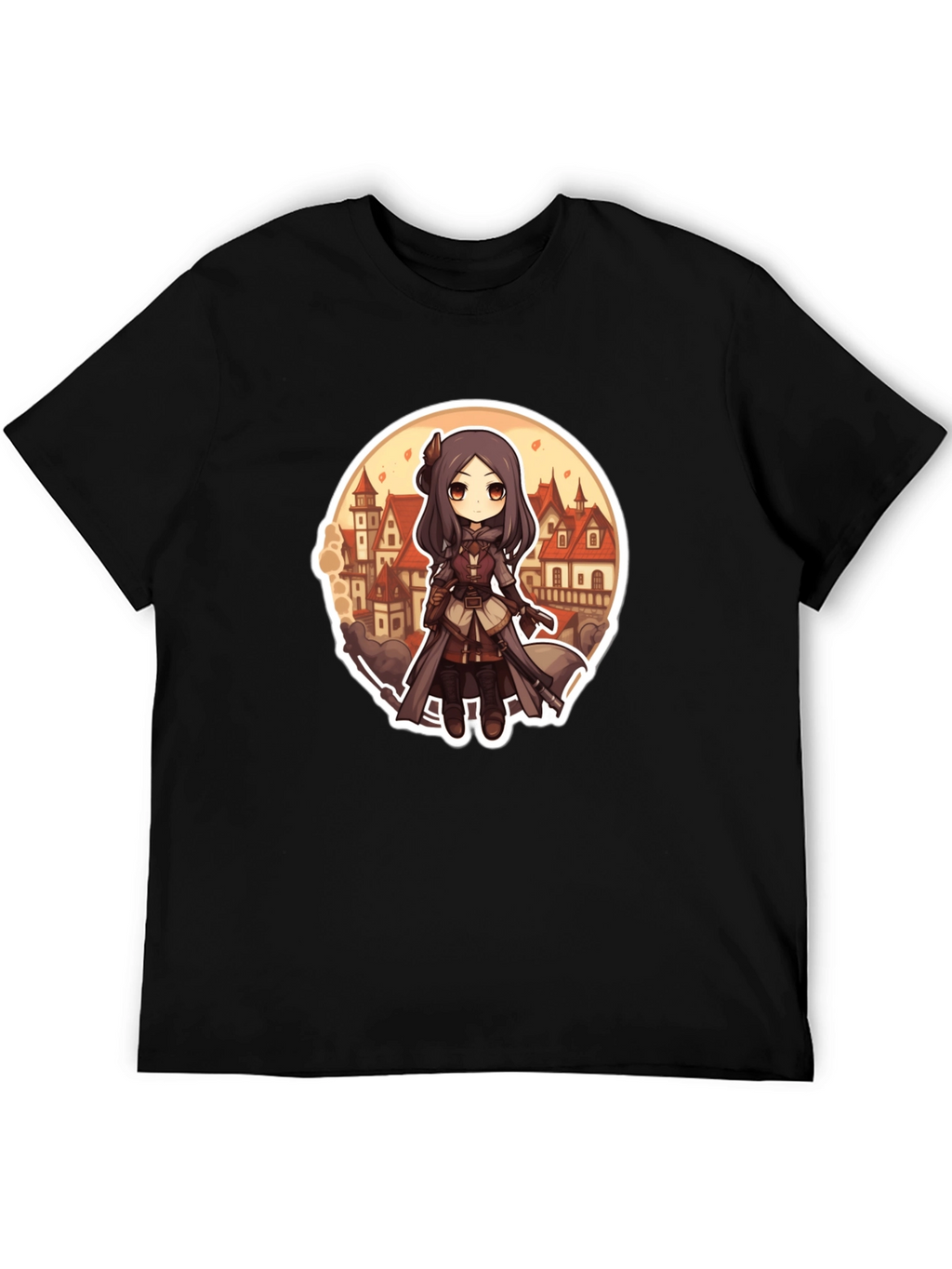 Anime Girl T-Shirt - Black Cotton Blend Graphic Tee
