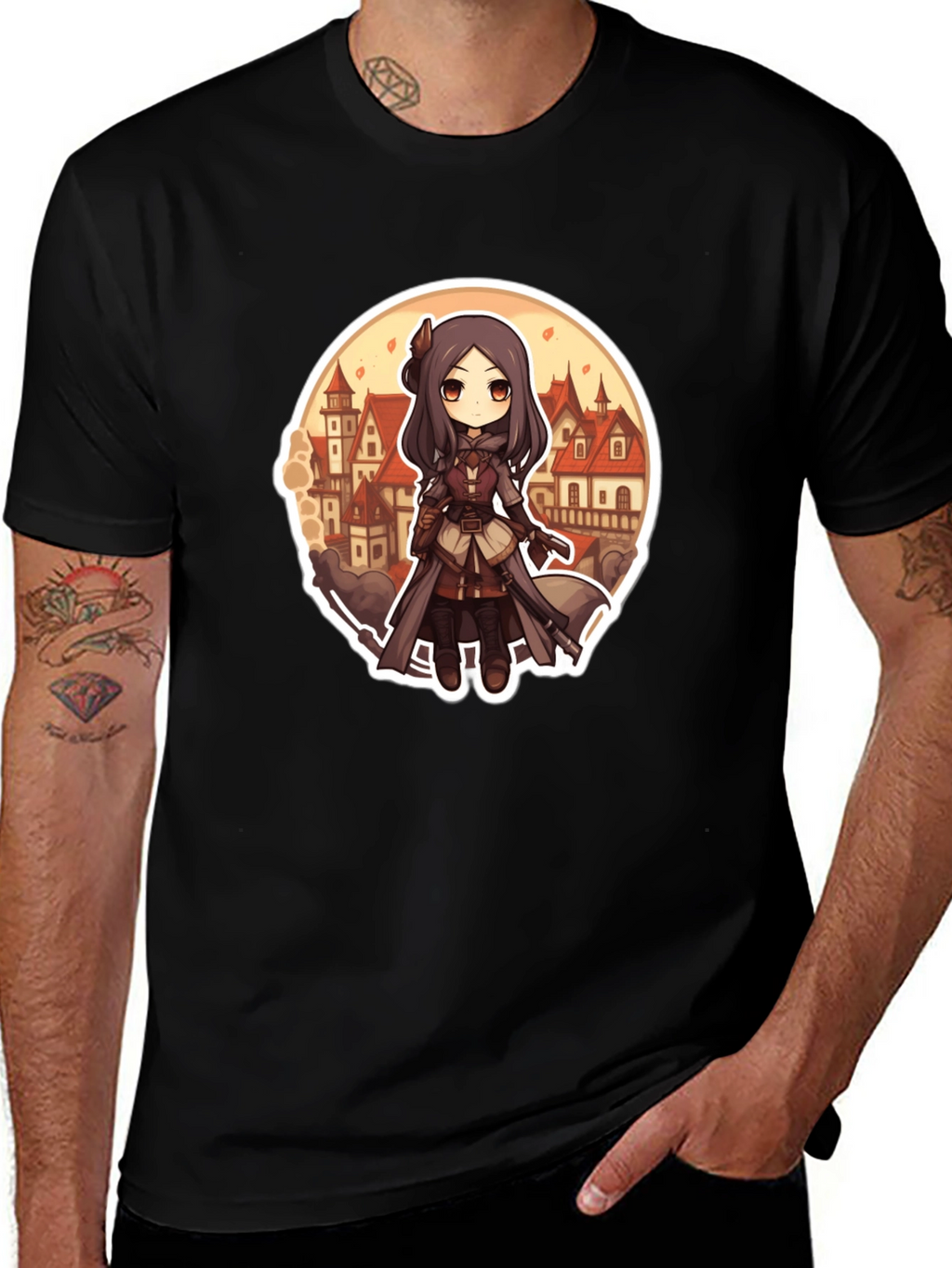 Anime Girl T-Shirt - Black Cotton Blend Graphic Tee