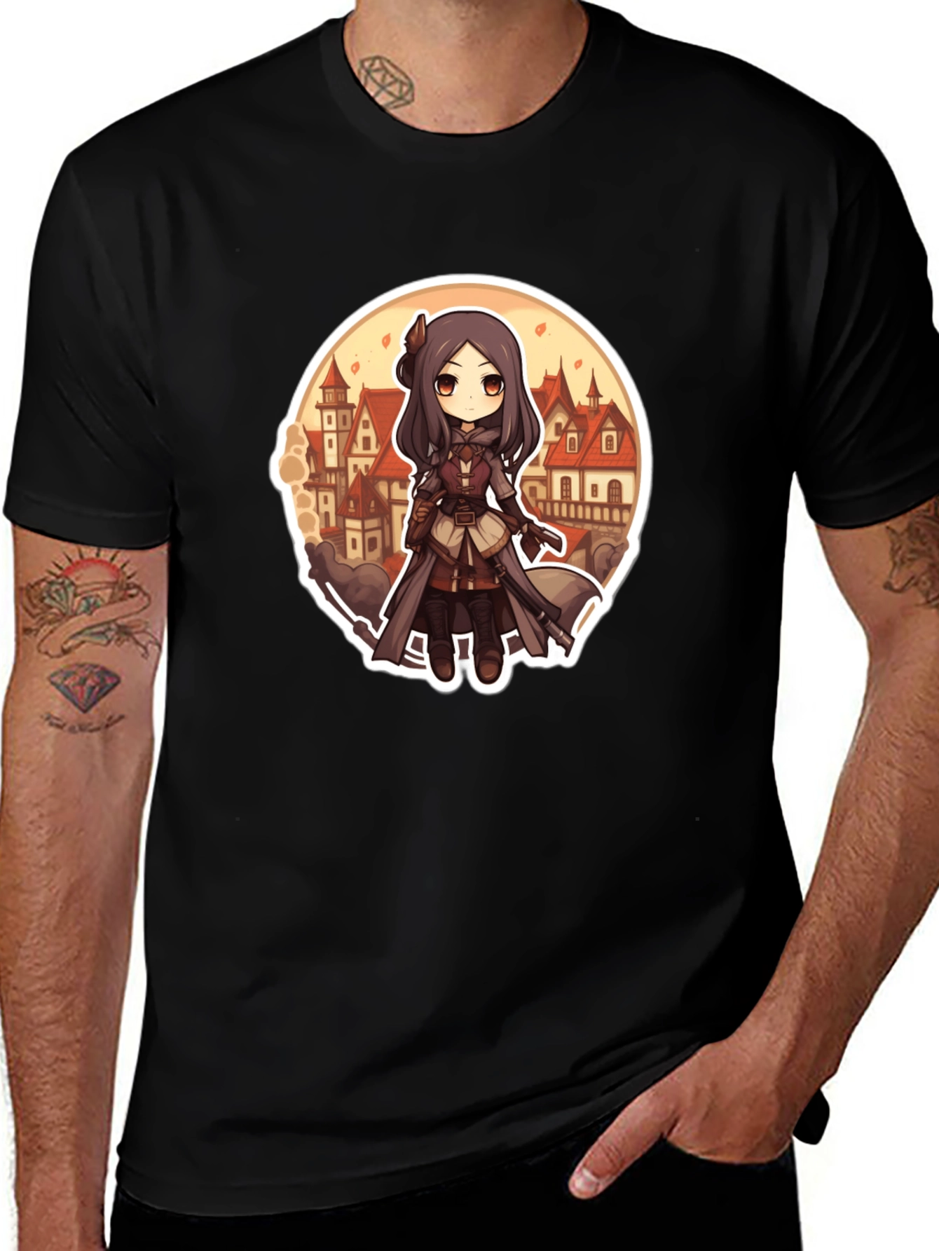 Anime Girl T-Shirt - Black Cotton Blend Graphic Tee