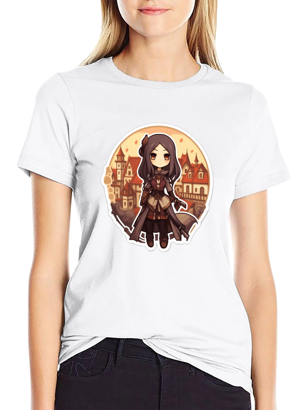 Anime Girl T-Shirt - Black Cotton Blend Graphic Tee
