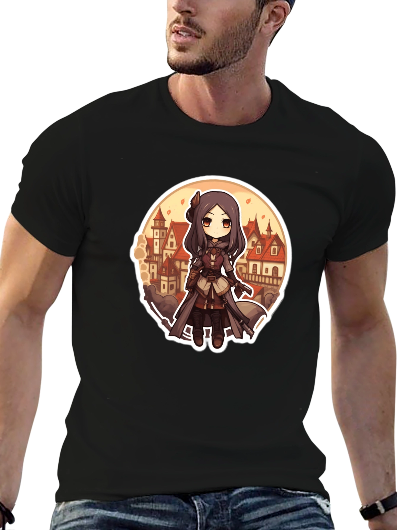 Anime Girl T-Shirt - Black Cotton Blend Graphic Tee