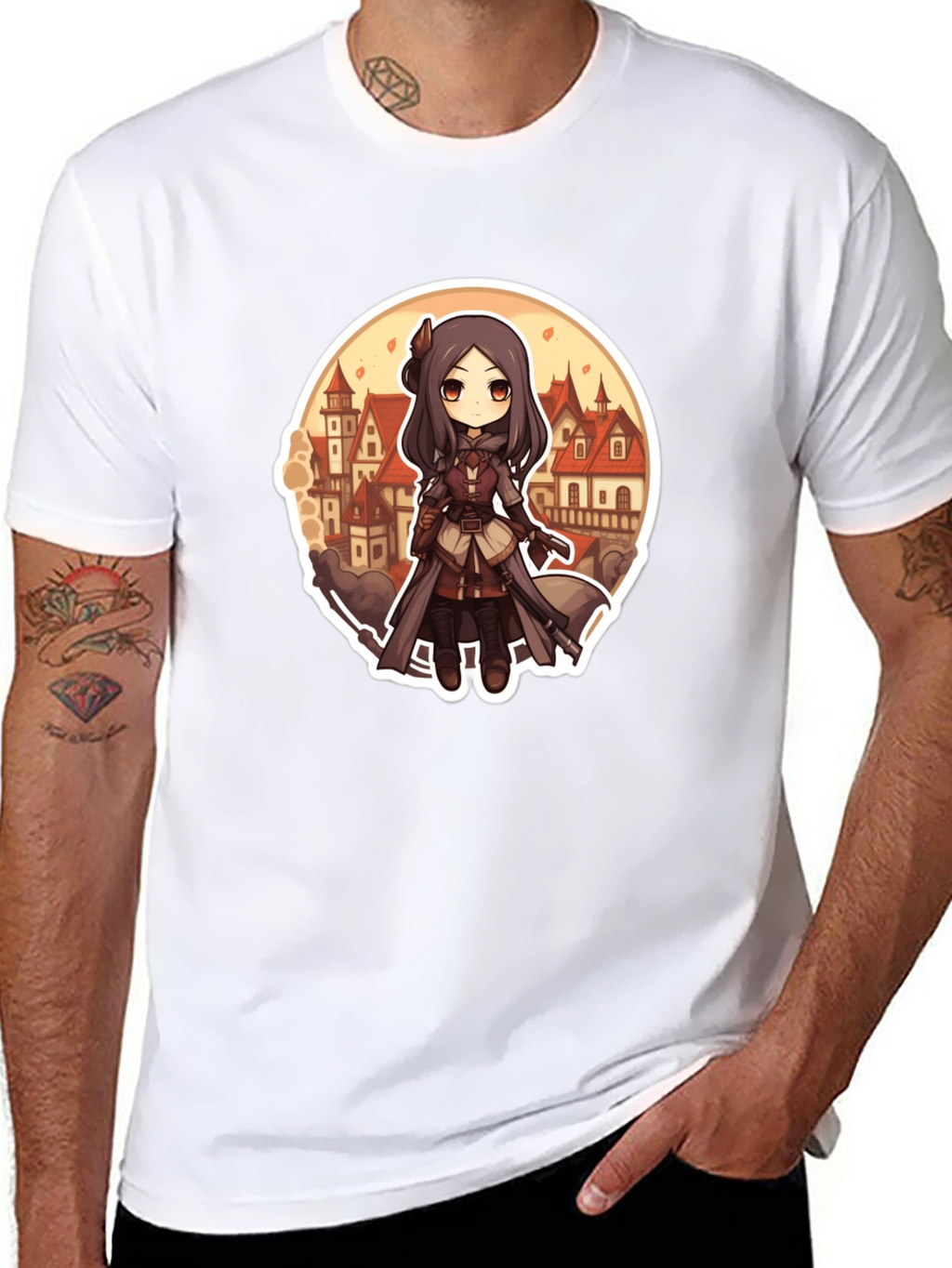 Anime Girl T-Shirt - Black Cotton Blend Graphic Tee
