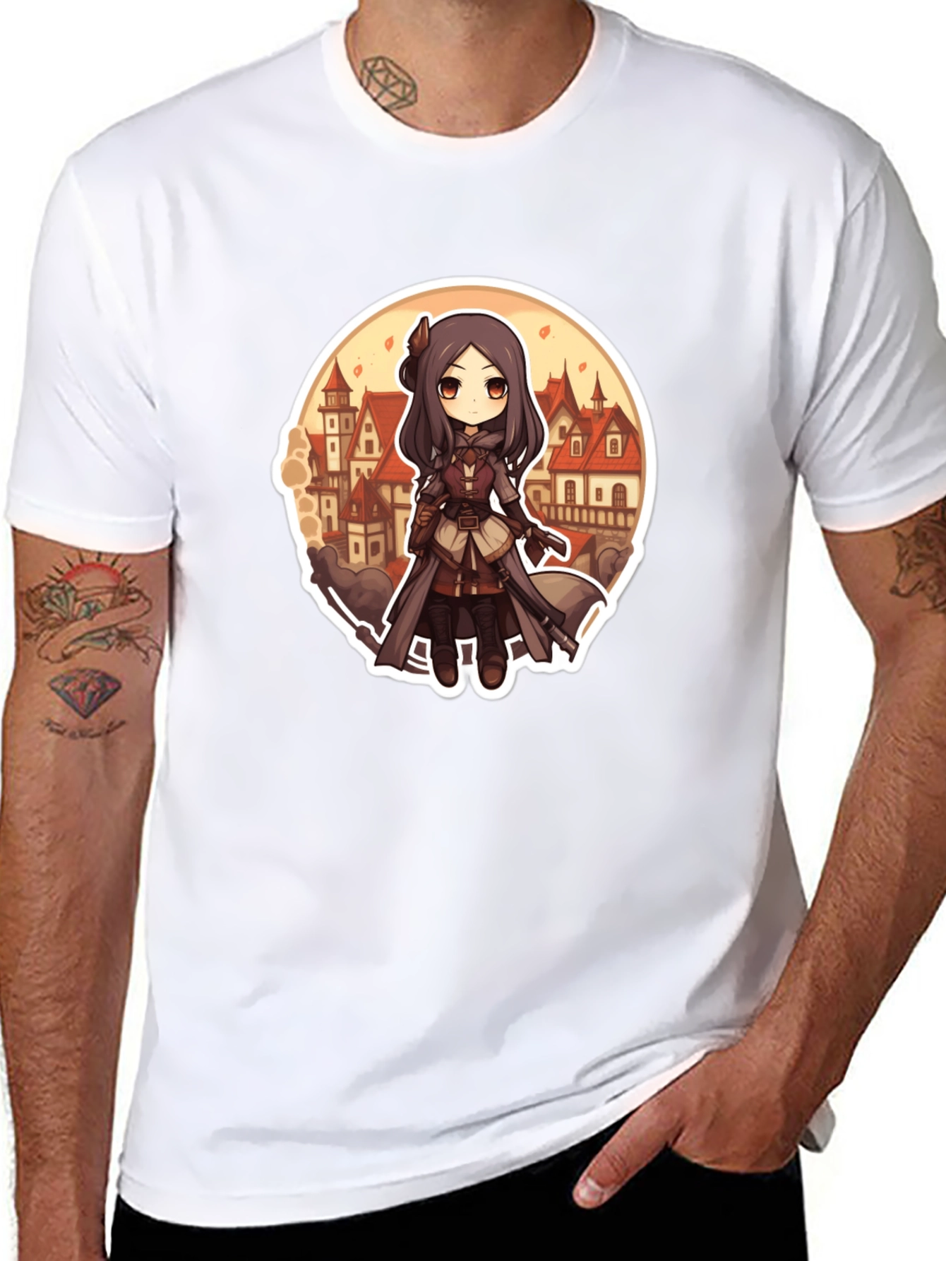 Anime Girl T-Shirt - Black Cotton Blend Graphic Tee