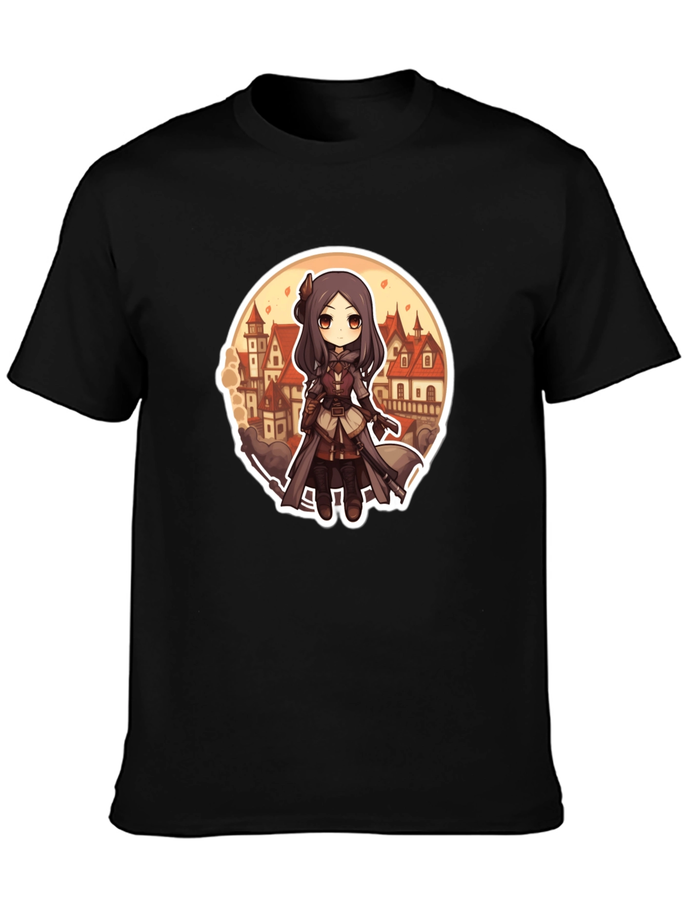 Anime Girl T-Shirt - Black Cotton Blend Graphic Tee