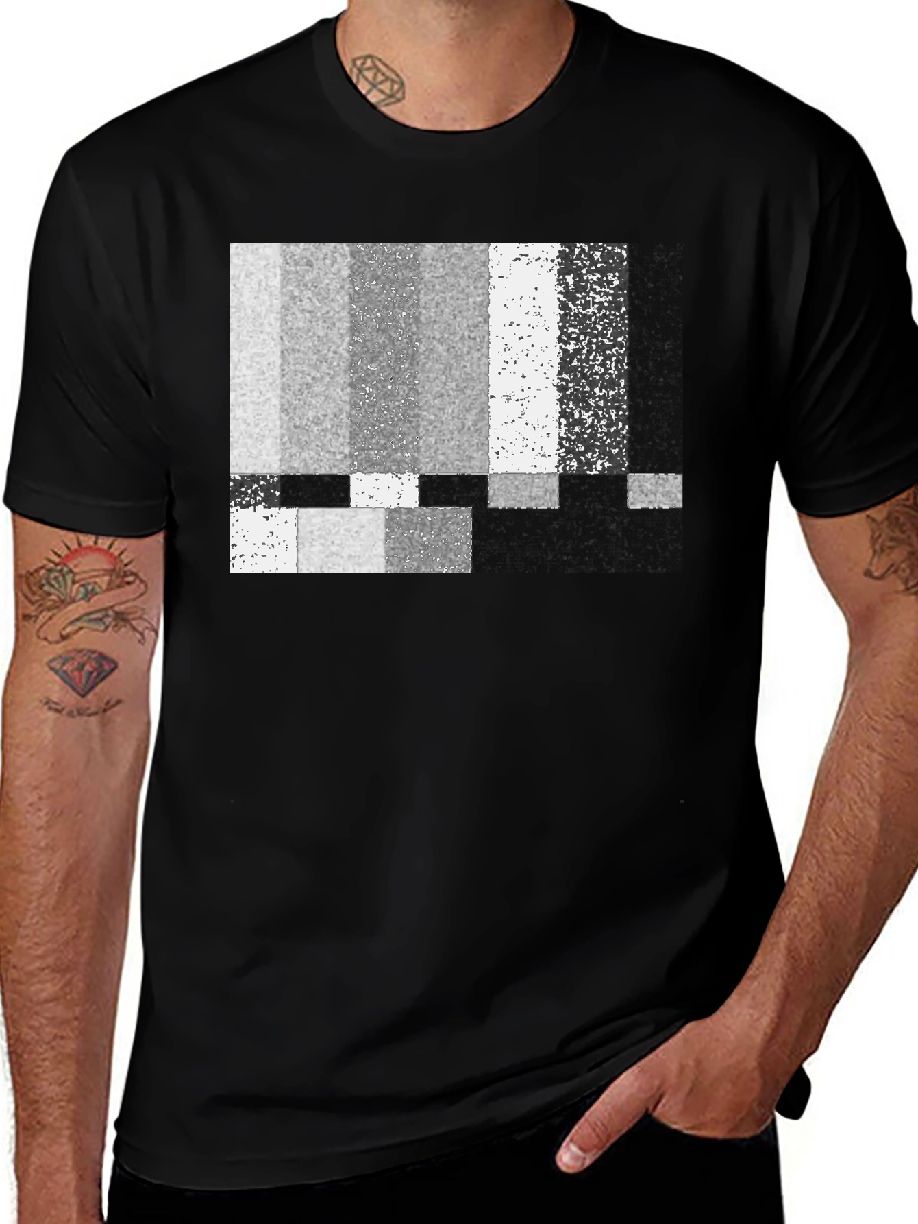 Static Pattern Graphic T-Shirt - Classic Black Tee