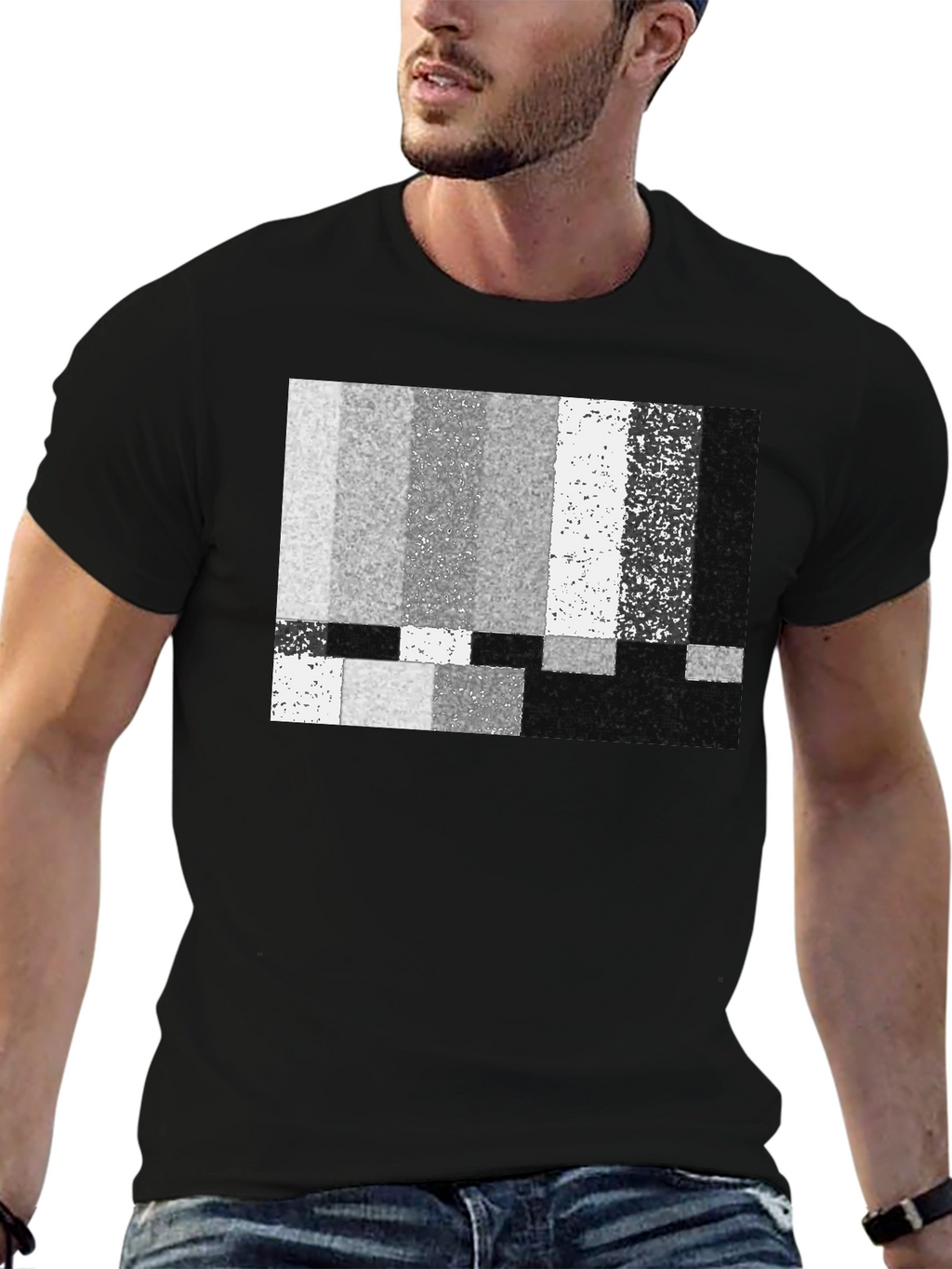 Static Pattern Graphic T-Shirt - Classic Black Tee