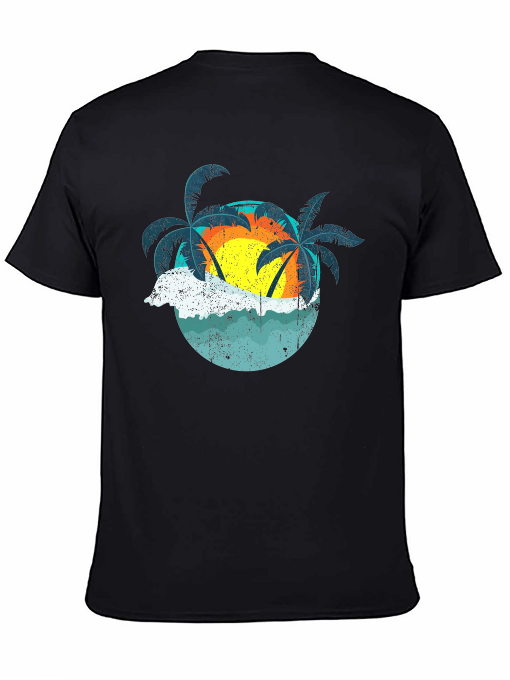 Retro Sunset Palms T-Shirt - Black