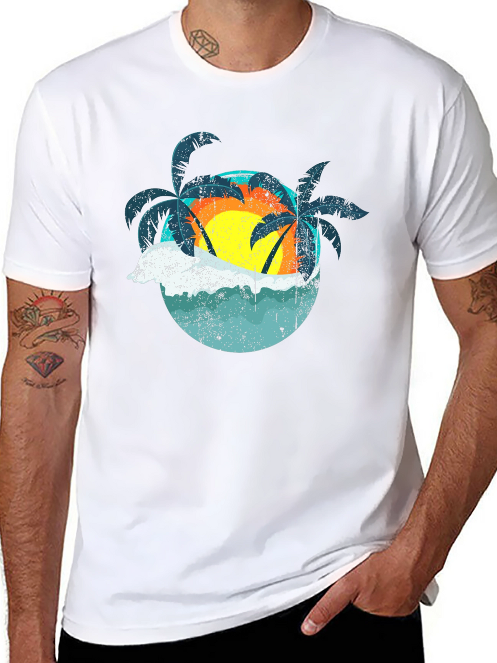 Retro Sunset Palms T-Shirt - Black