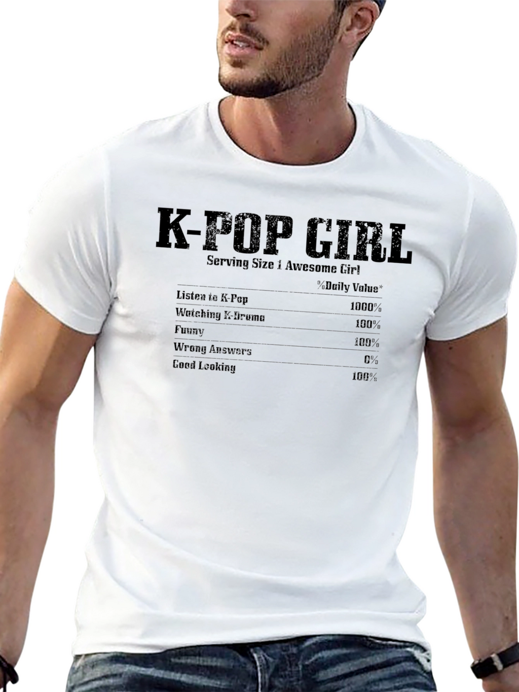 K-Pop Girl Nutrition Facts T-Shirt Funny Music Tee