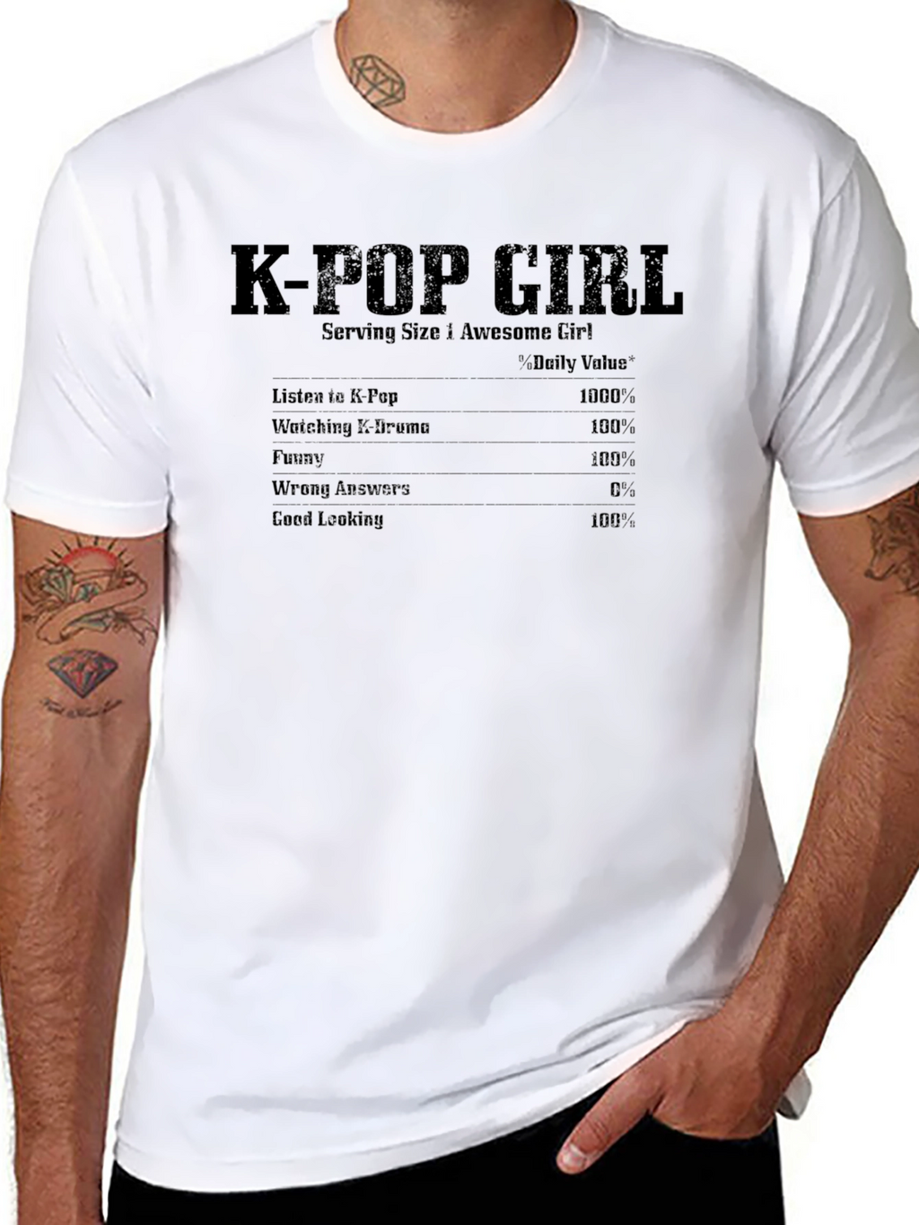 K-Pop Girl Nutrition Facts T-Shirt Funny Music Tee