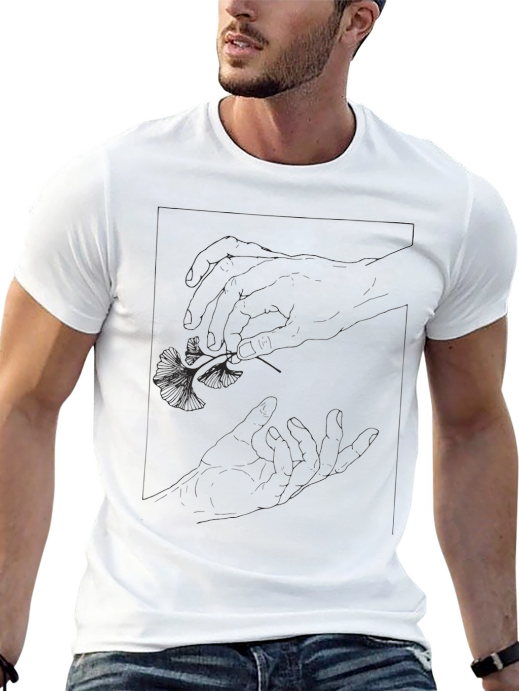 Black Graphic Tee - Botanical Hand Design