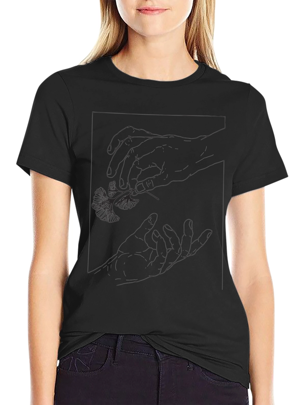 Black Graphic Tee - Botanical Hand Design