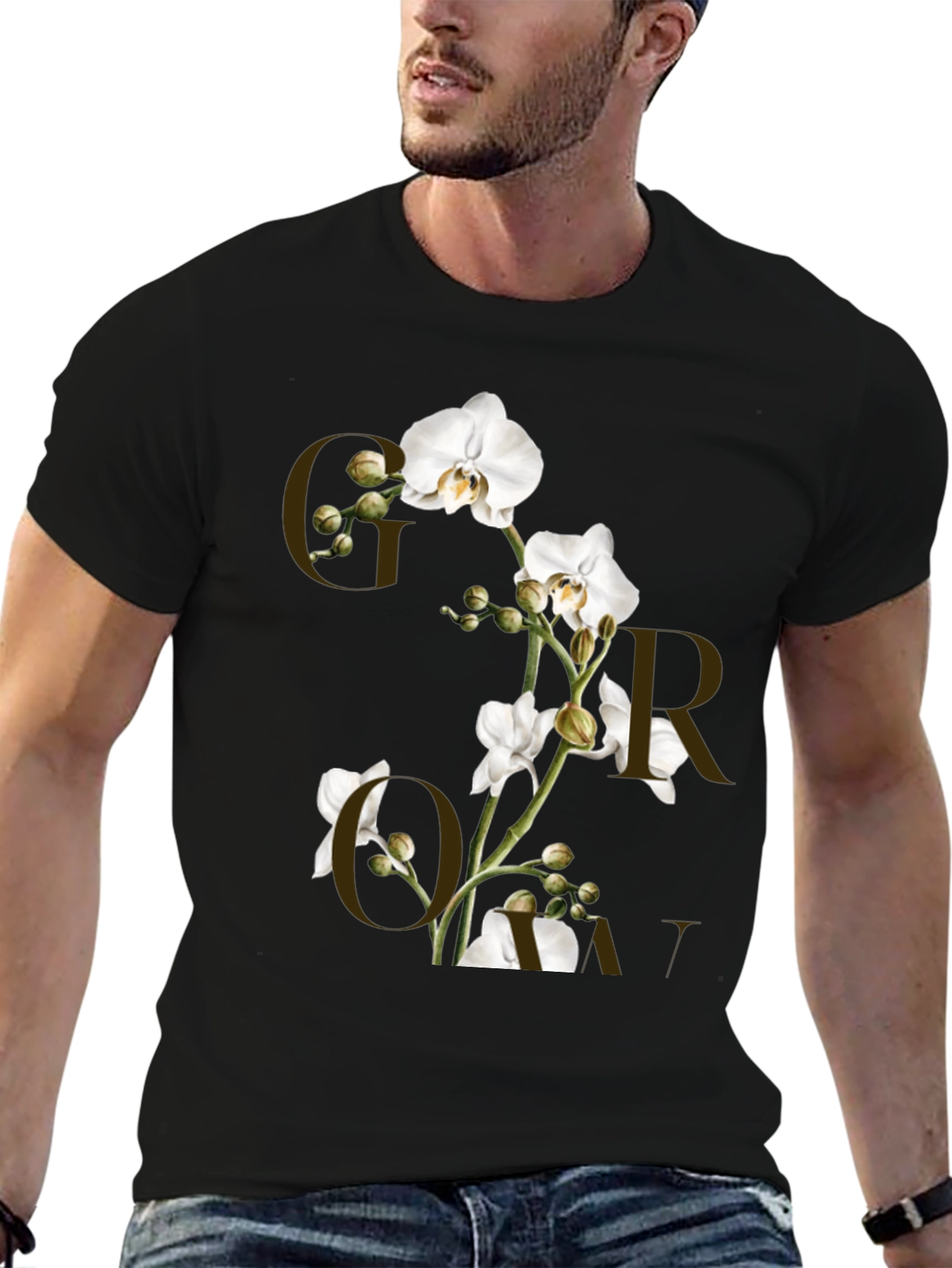 Floral Graphic Print Black T-Shirt