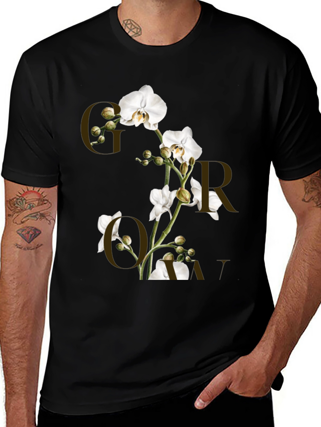 Floral Graphic Print Black T-Shirt