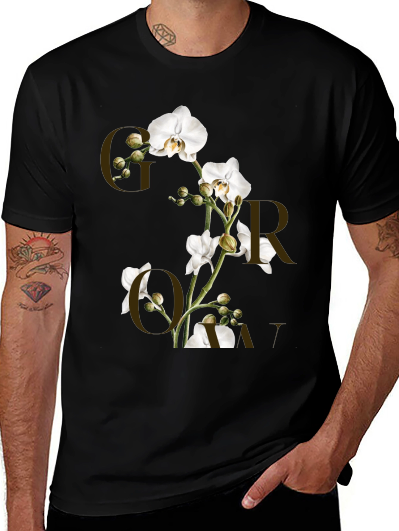 Floral Graphic Print Black T-Shirt