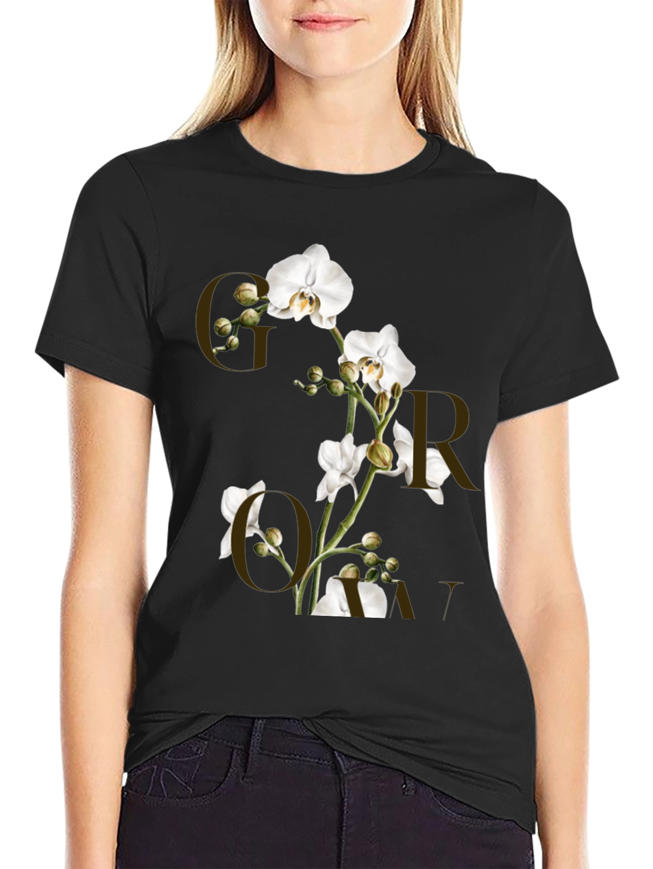 Floral Graphic Print Black T-Shirt