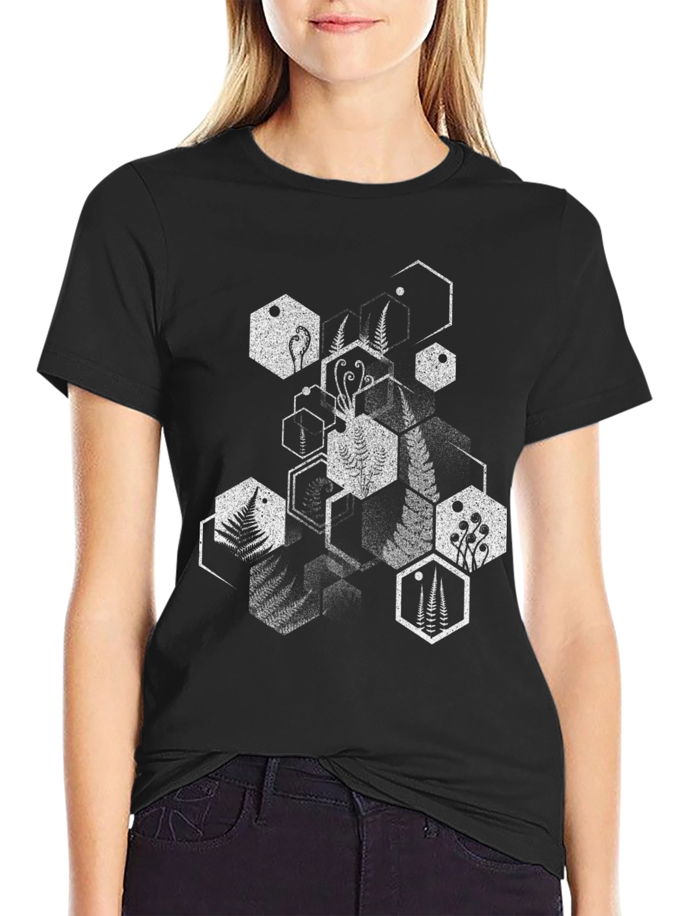 Geometric Fern Black T-Shirt