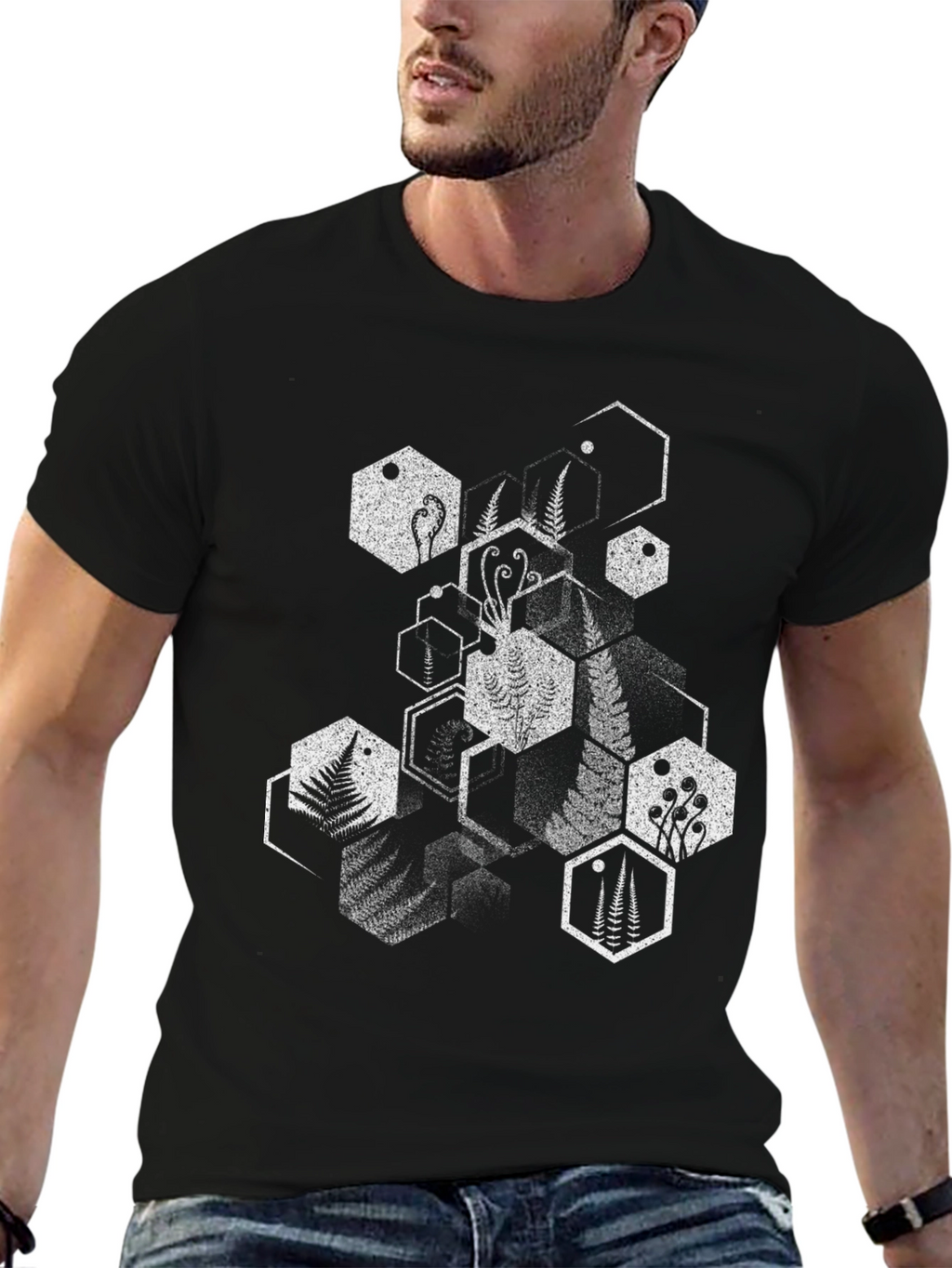 Geometric Fern Black T-Shirt
