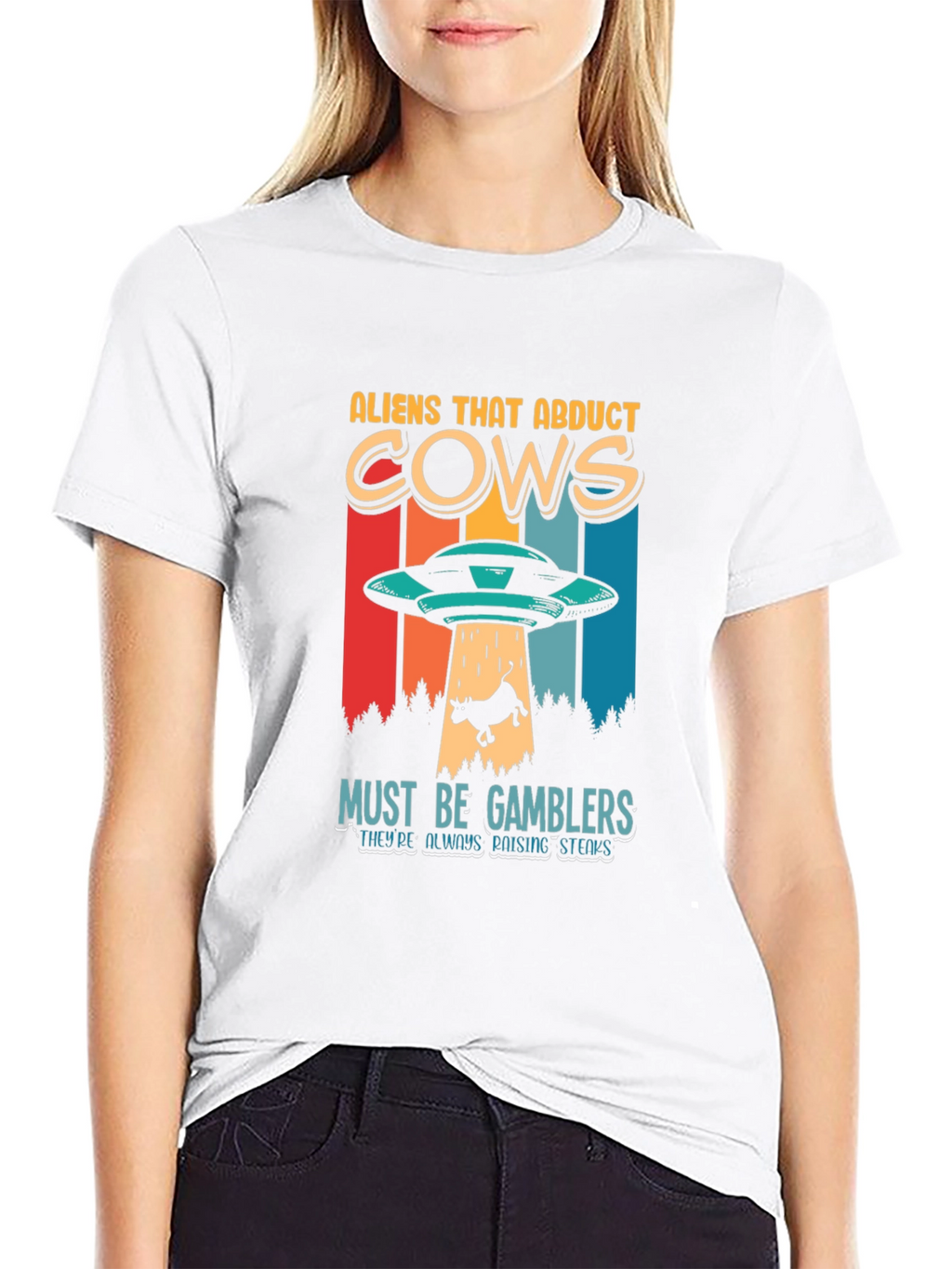 Aliens Abduct Cows Graphic Tee