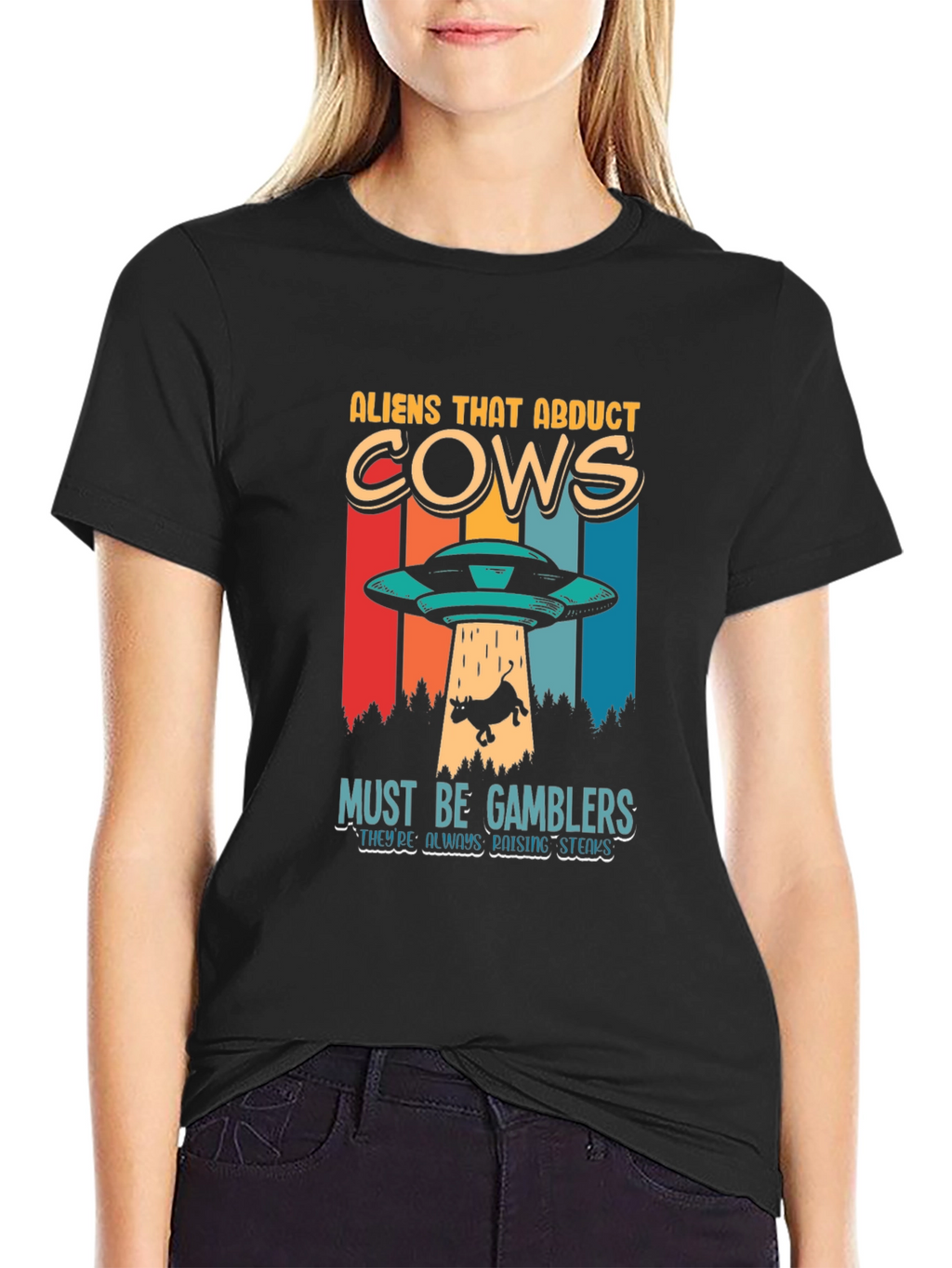 Aliens Abduct Cows Graphic Tee