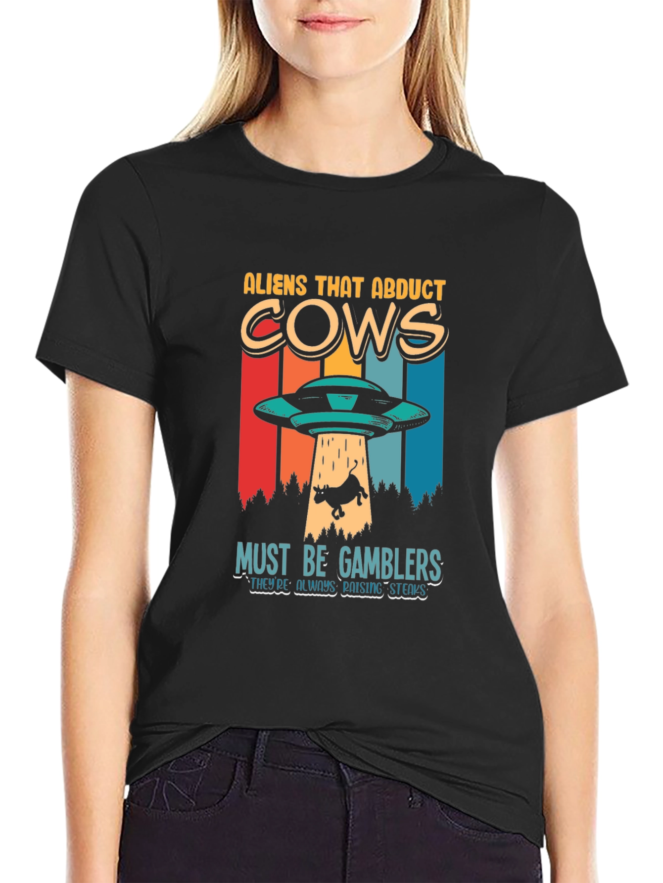 Aliens Abduct Cows Graphic Tee