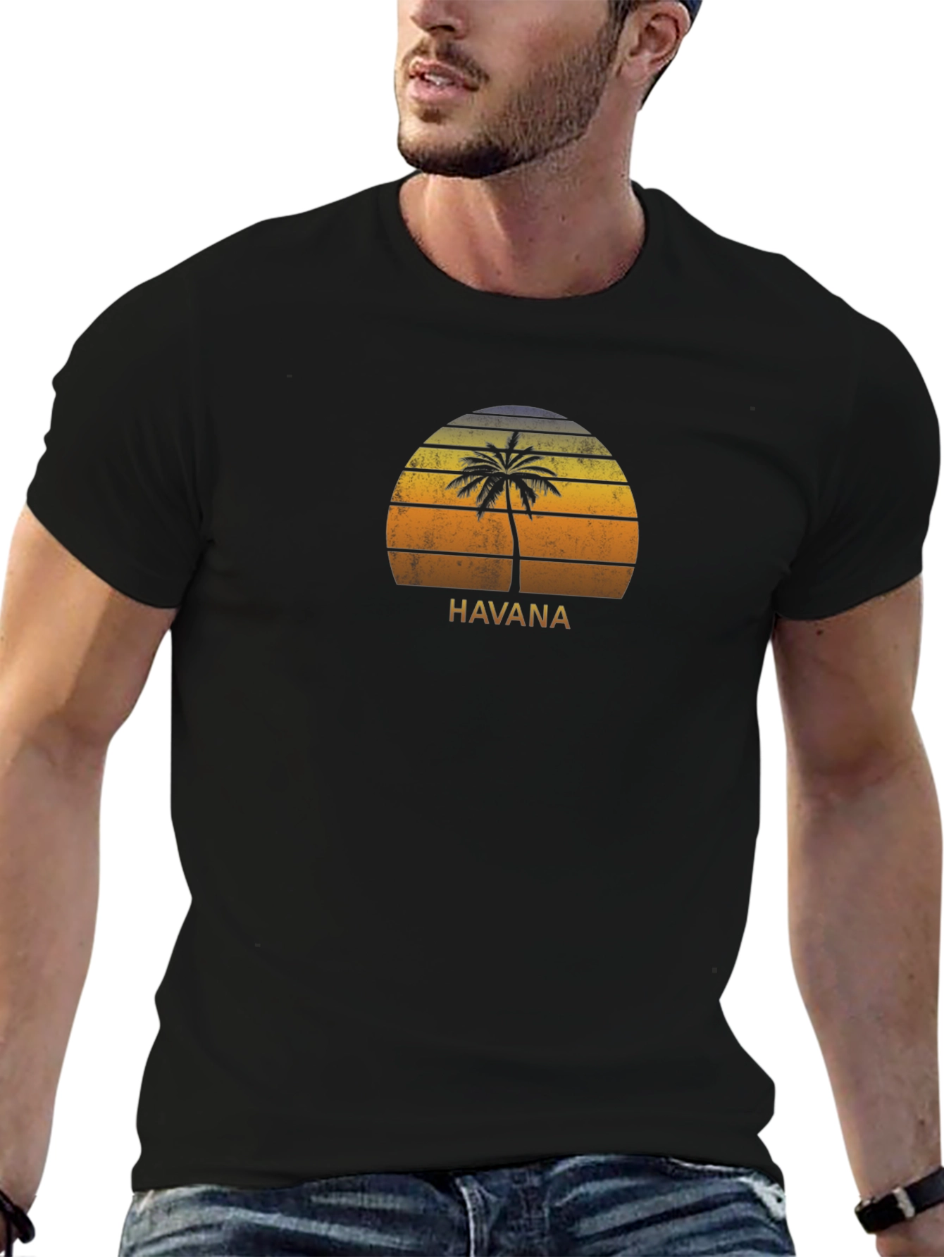 Havana Palm Tree Graphic Tee - Retro Sunset Design