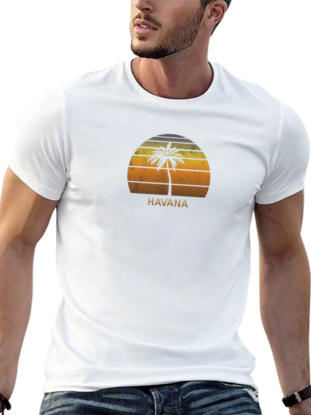 Havana Palm Tree Graphic Tee - Retro Sunset Design