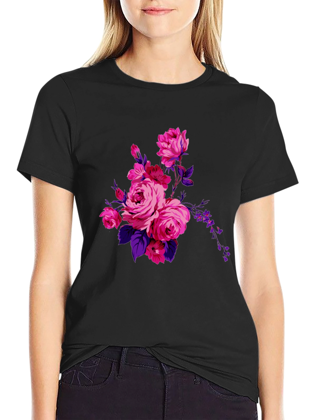 Floral Print Black T-Shirt