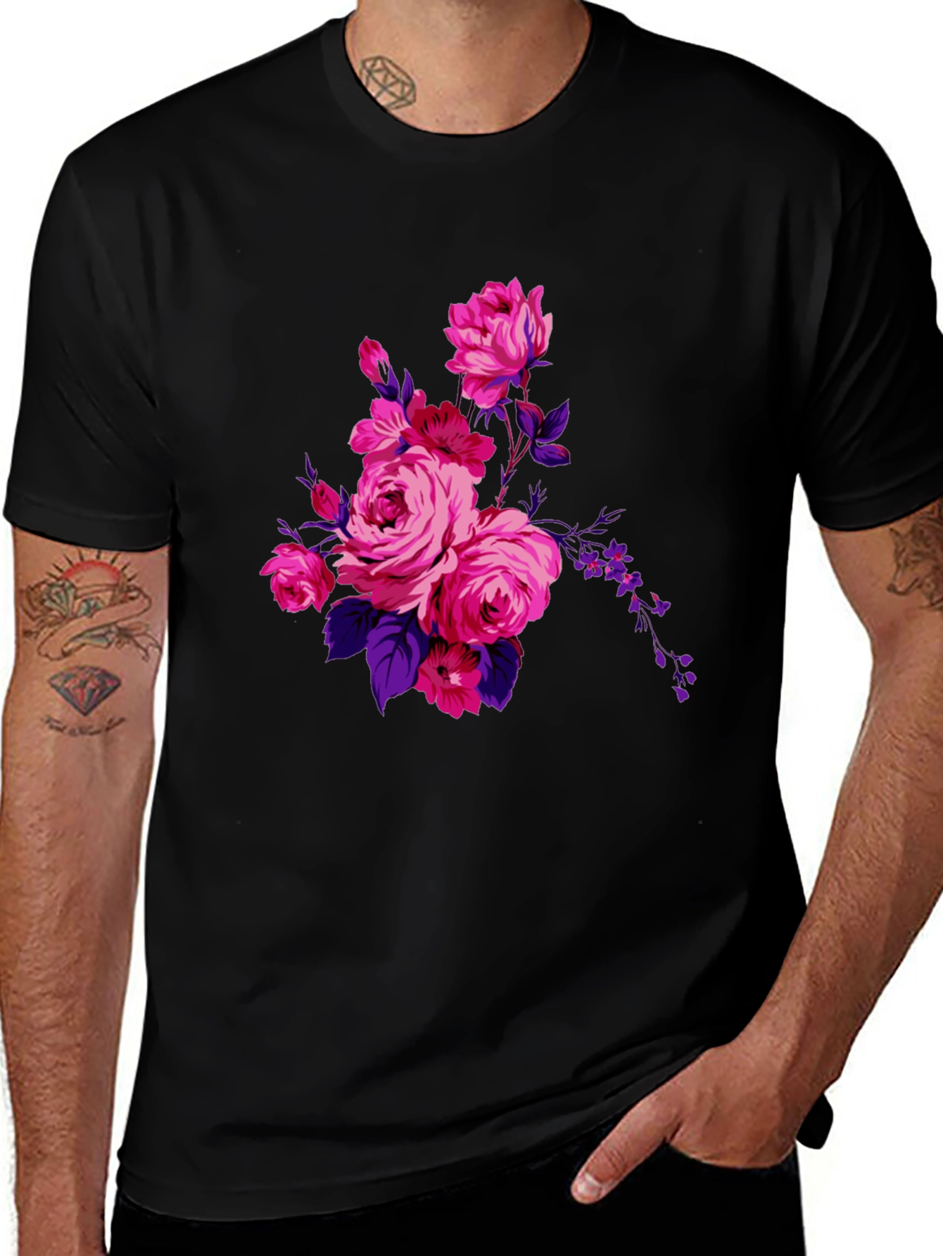 Floral Print Black T-Shirt