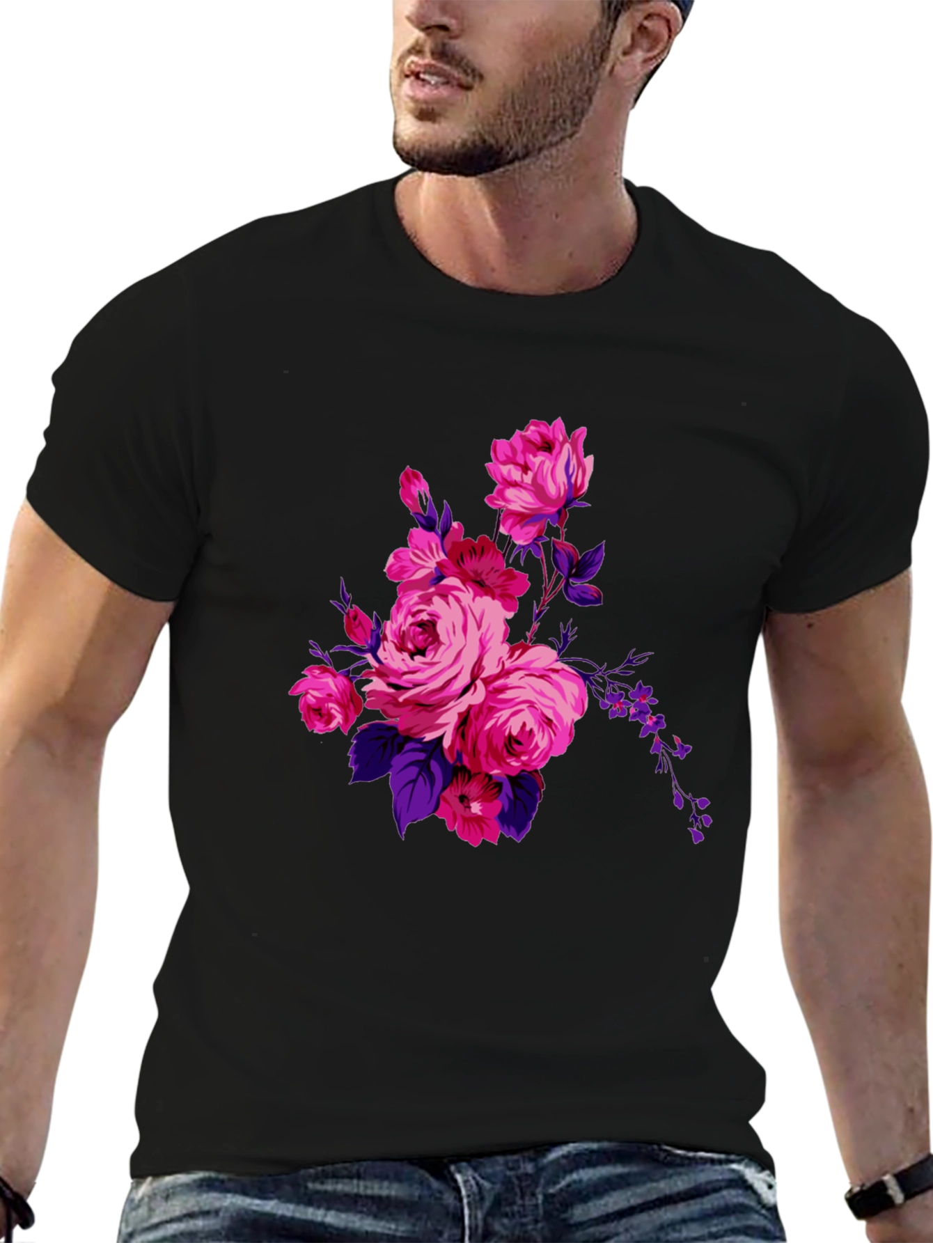 Floral Print Black T-Shirt