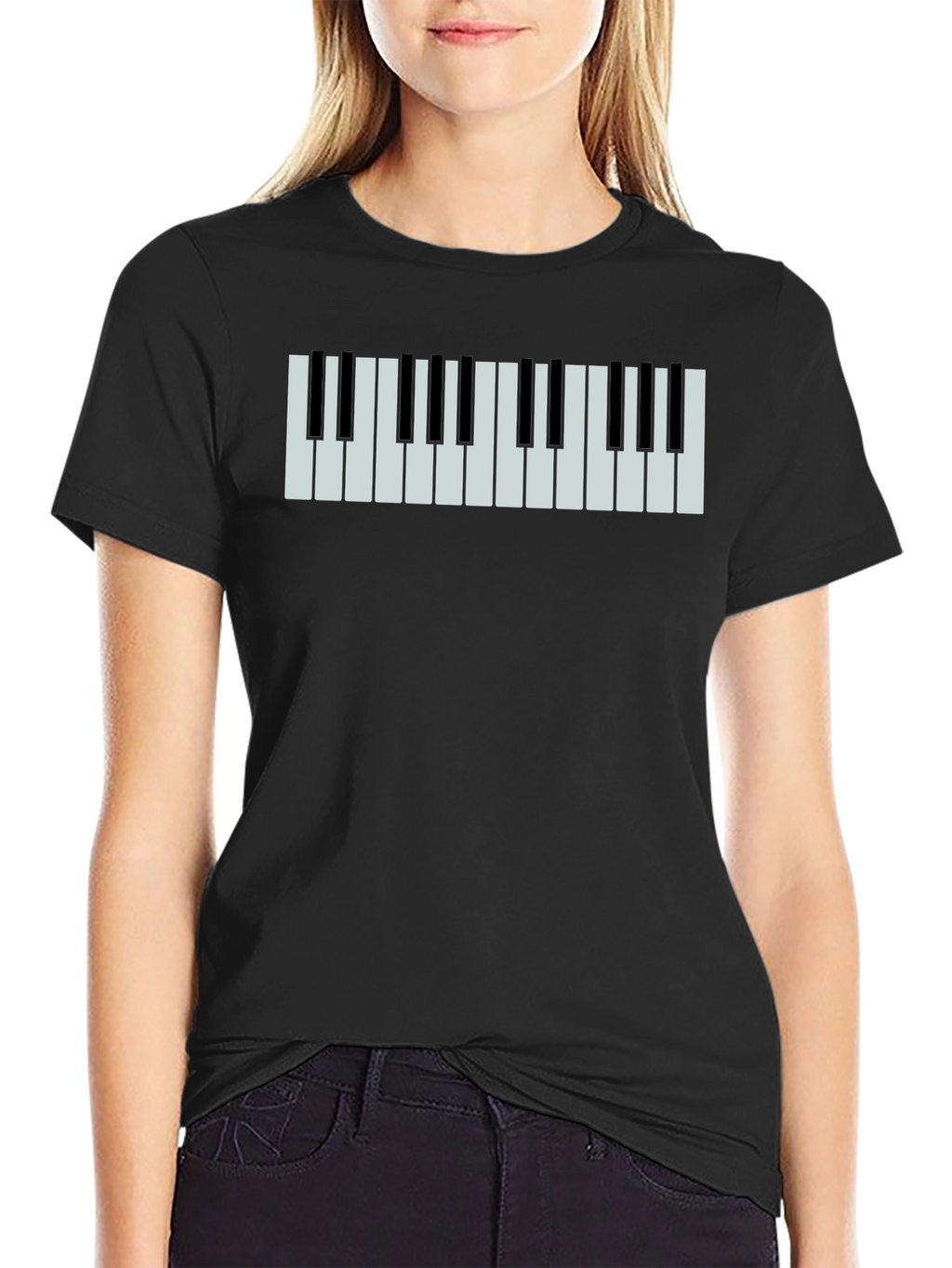 Piano Keys Graphic Print Black T-Shirt