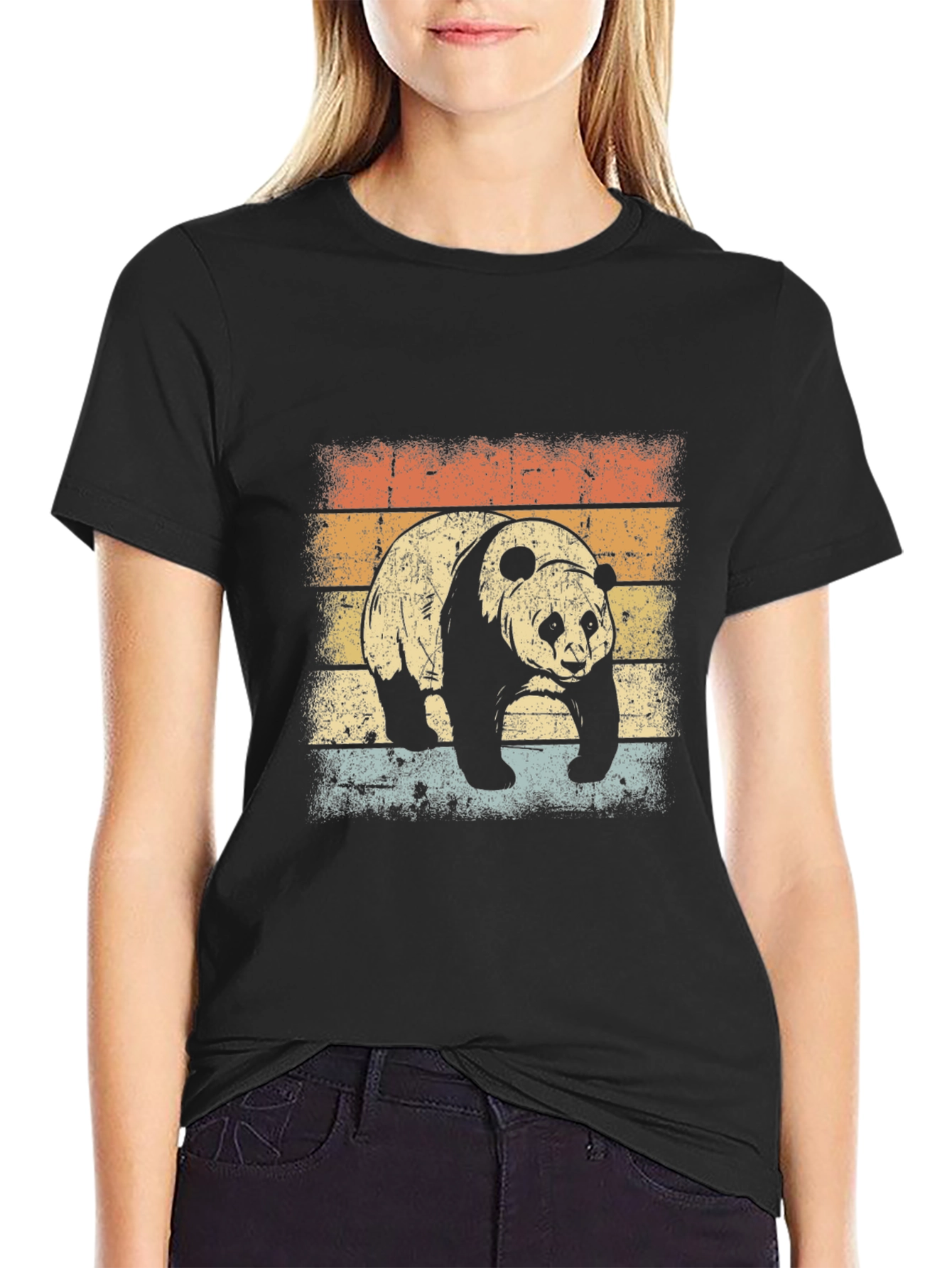 Retro Panda Graphic T-Shirt - Black