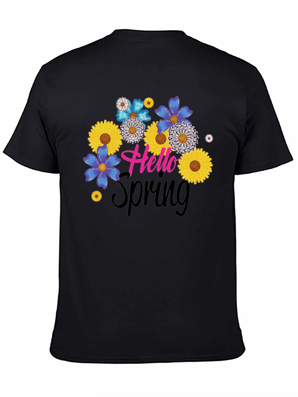 Hello Spring Floral Graphic Black T-Shirt