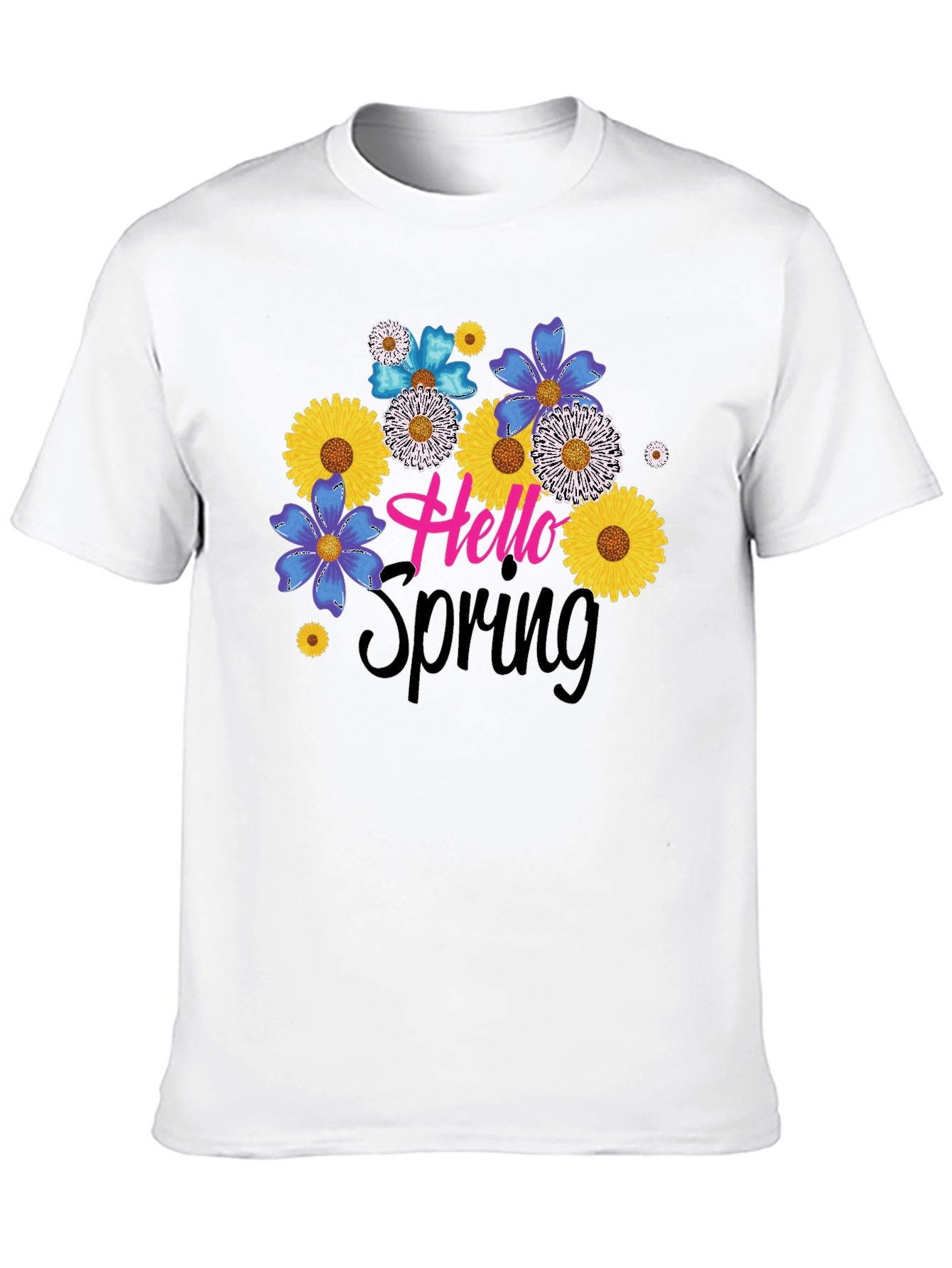 Hello Spring Floral Graphic Black T-Shirt