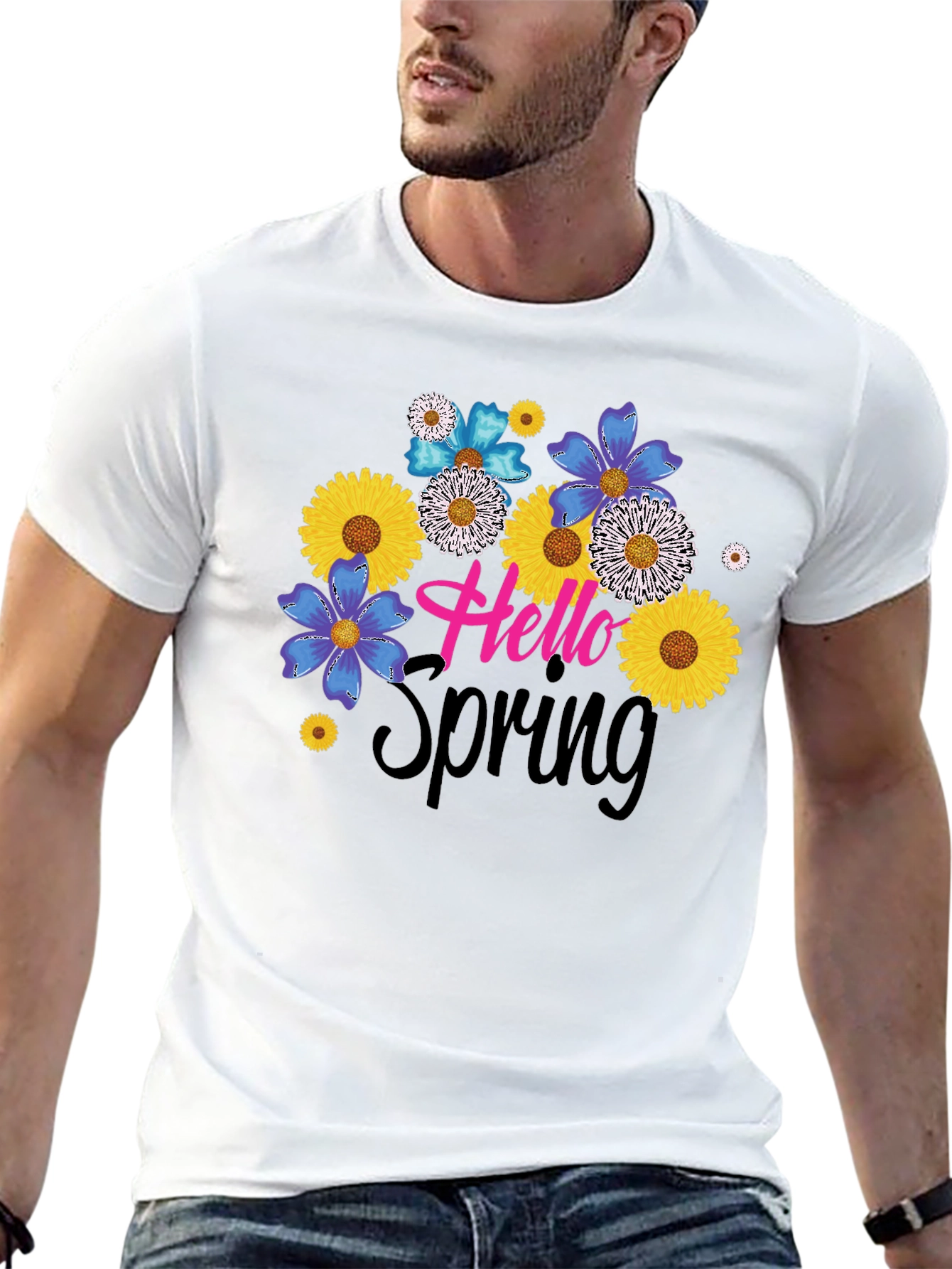 Hello Spring Floral Graphic Black T-Shirt