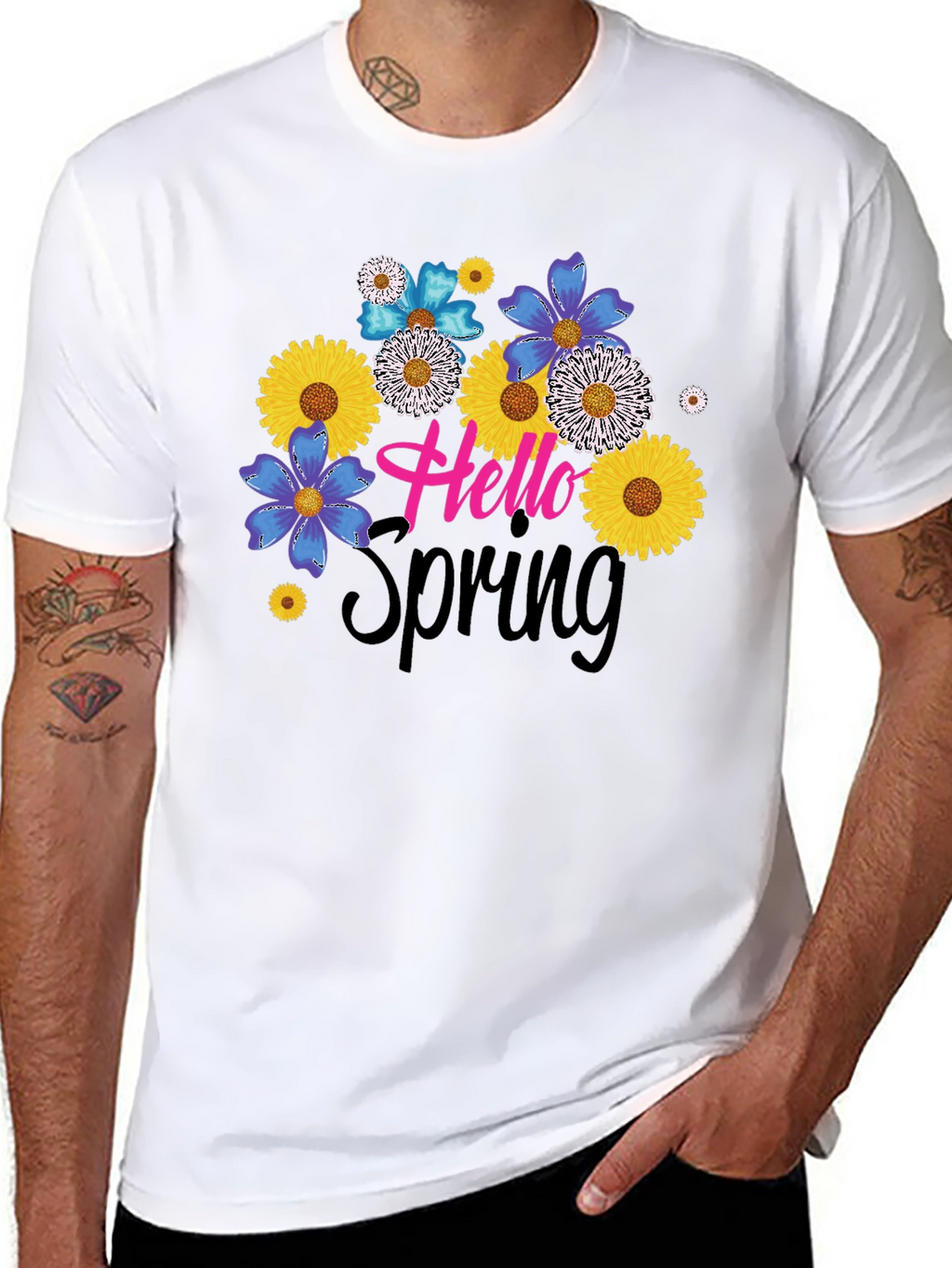Hello Spring Floral Graphic Black T-Shirt