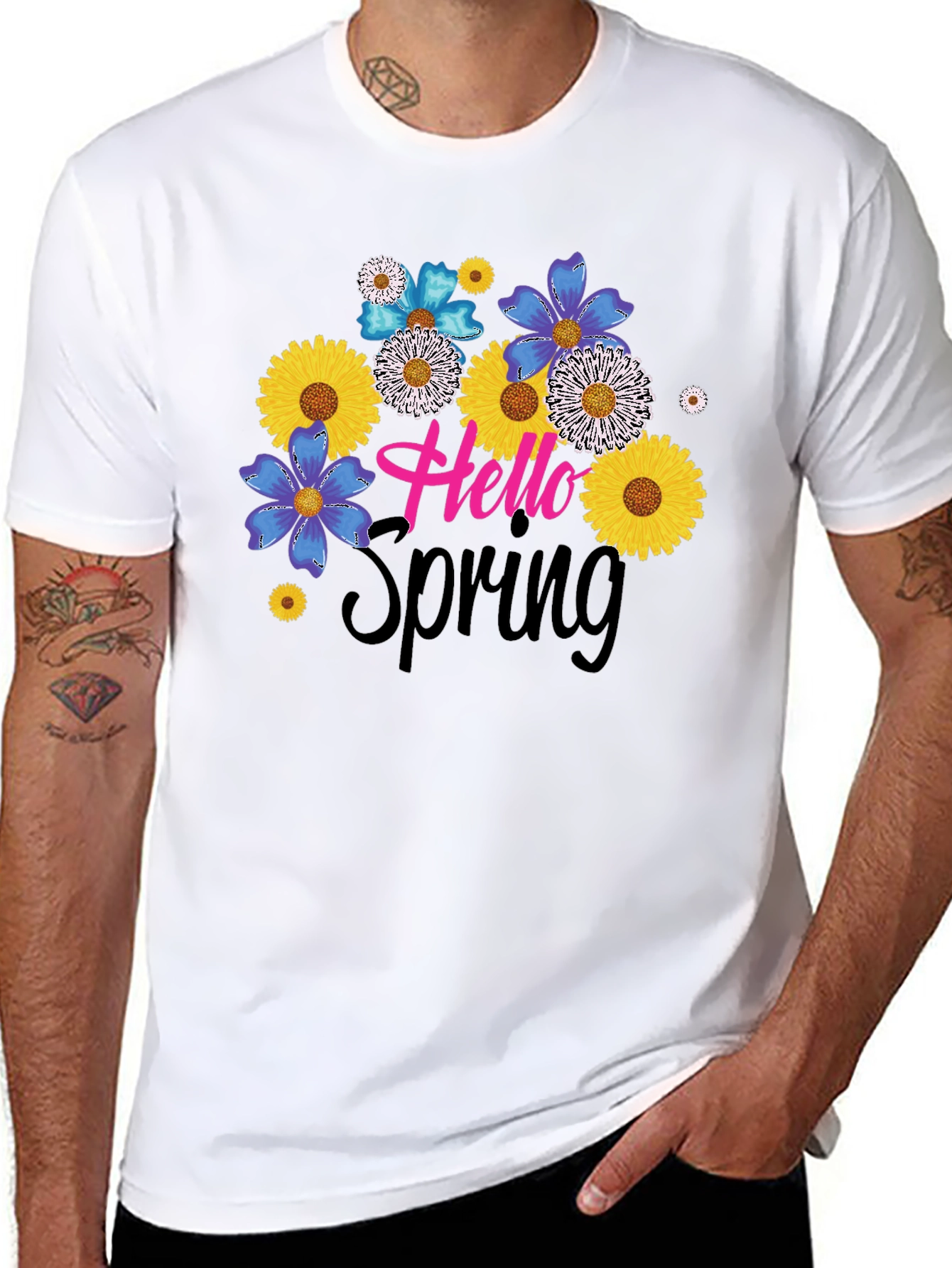 Hello Spring Floral Graphic Black T-Shirt