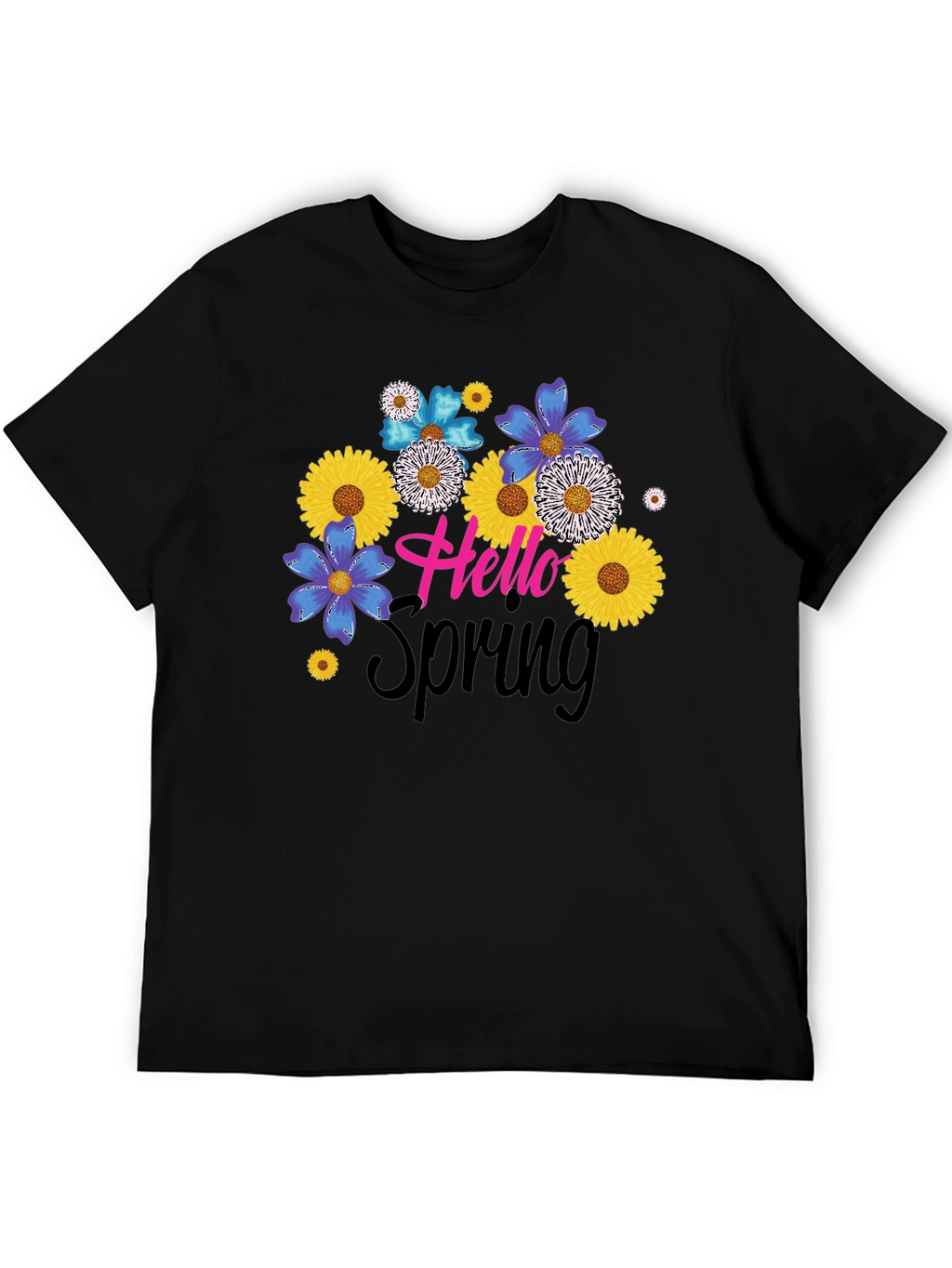 Hello Spring Floral Graphic Black T-Shirt