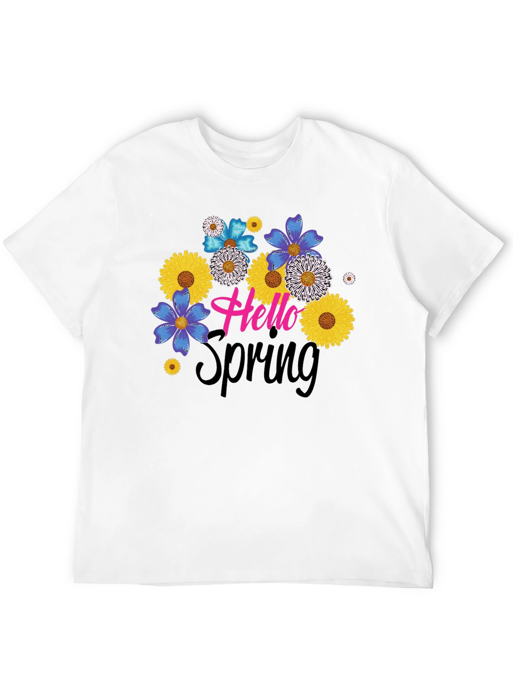 Hello Spring Floral Graphic Black T-Shirt