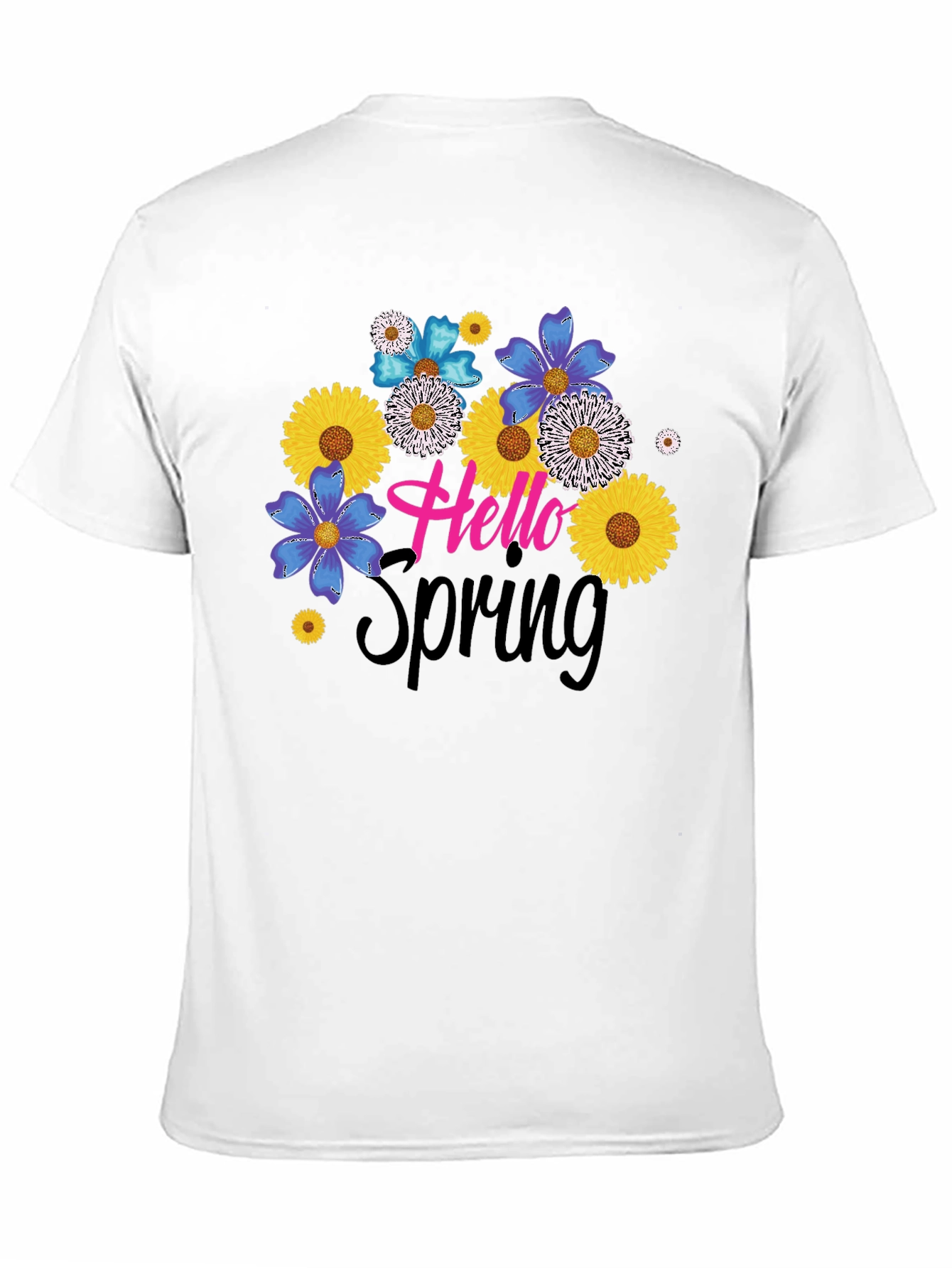 Hello Spring Floral Graphic Black T-Shirt