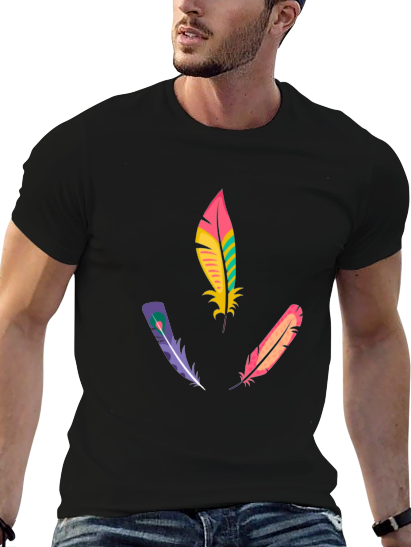 Feather Design T-Shirt - Stylish & Unique