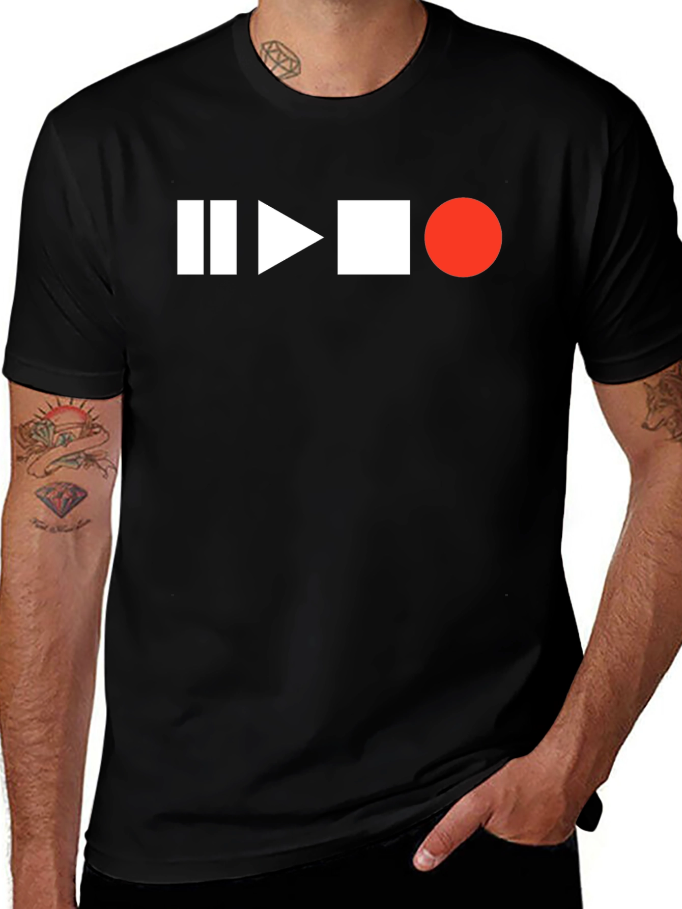 Play Pause Stop Record T-Shirt - Black Graphic Tee